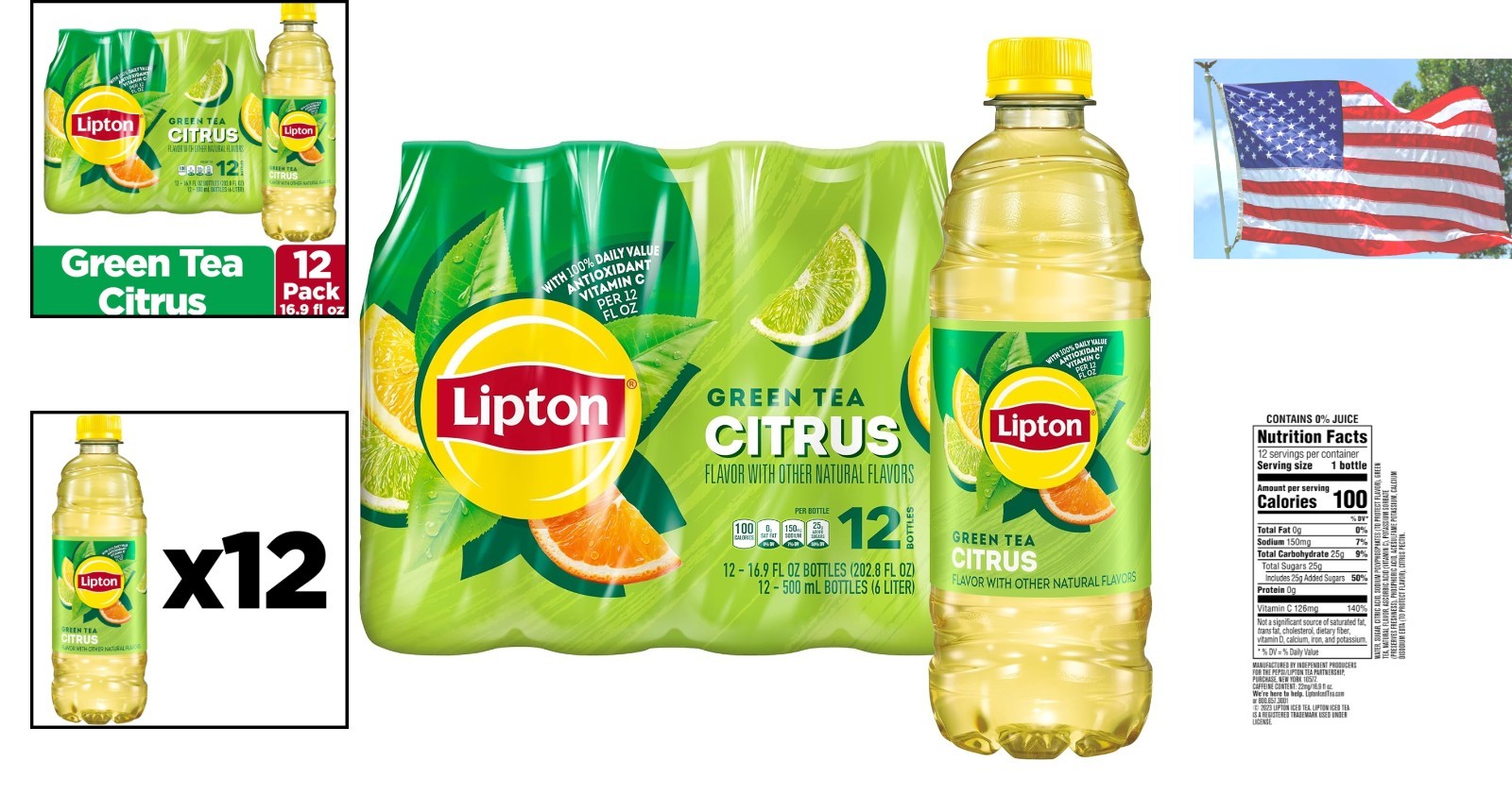 Pack of 12 Green Tea Citrus Iced Tea Bottles – 16.9 Fl Oz for Joyful Moments