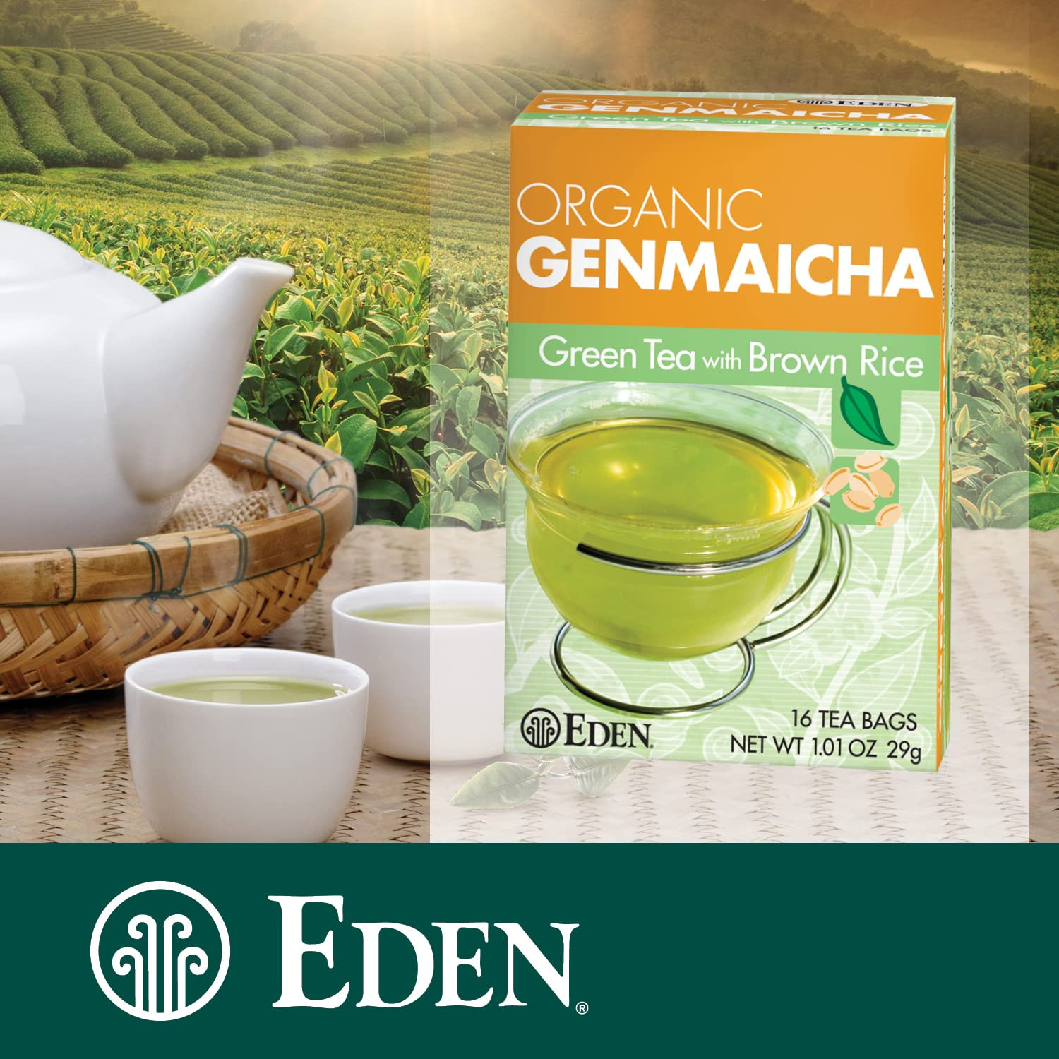 Organic Genmaicha Green Tea with Roasted Brown Rice, 16 Bags, 12-Pack
