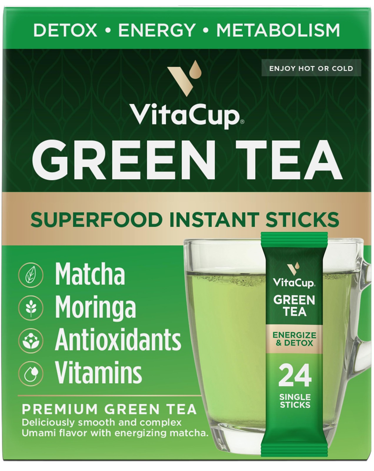 Green Tea Instant Packets, Enhance Energy & Detox with Matcha, Moringa, B Vit…
