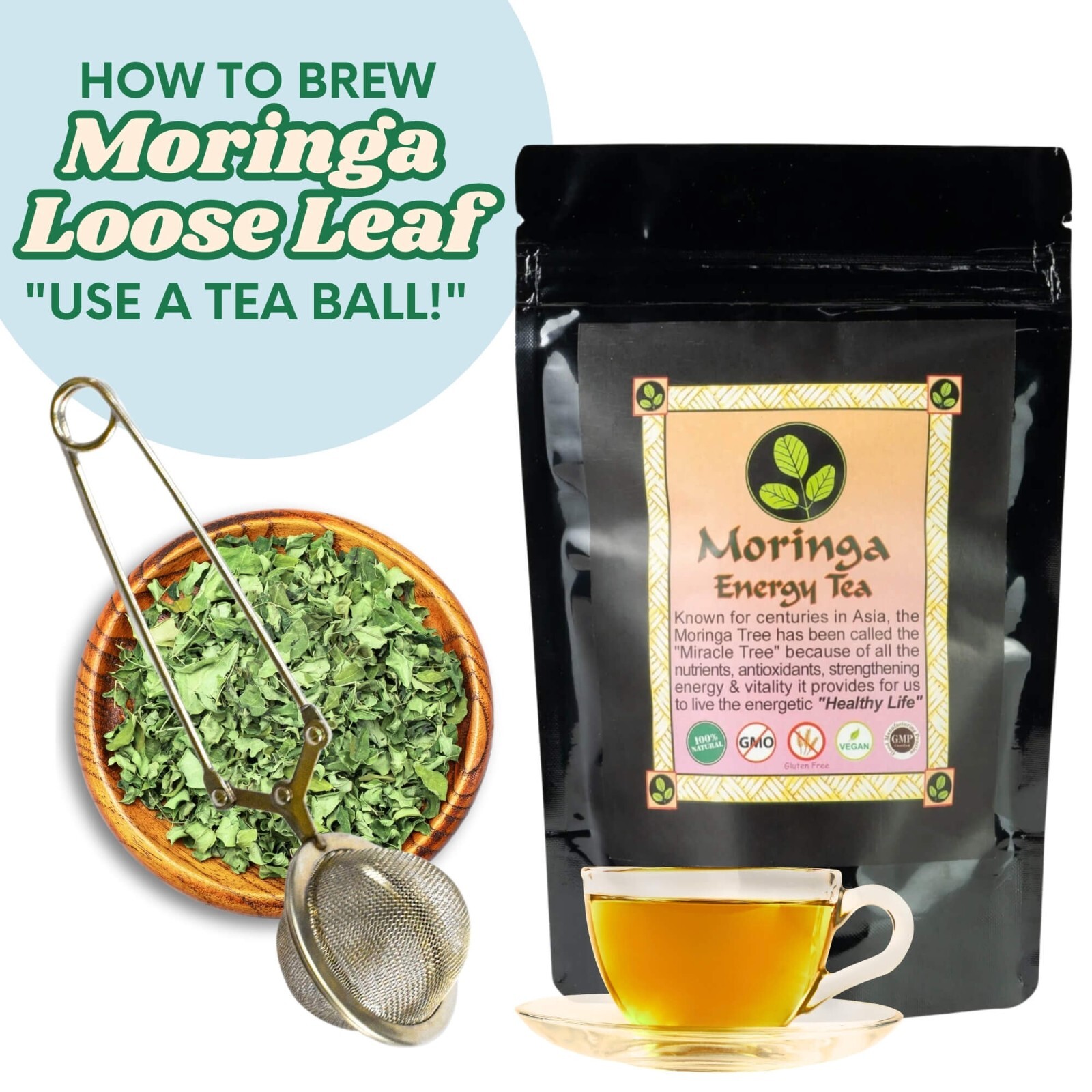 Moringa Tea Loose Leaf, USDA Organic, Pure Moringa Leaf, 3 oz