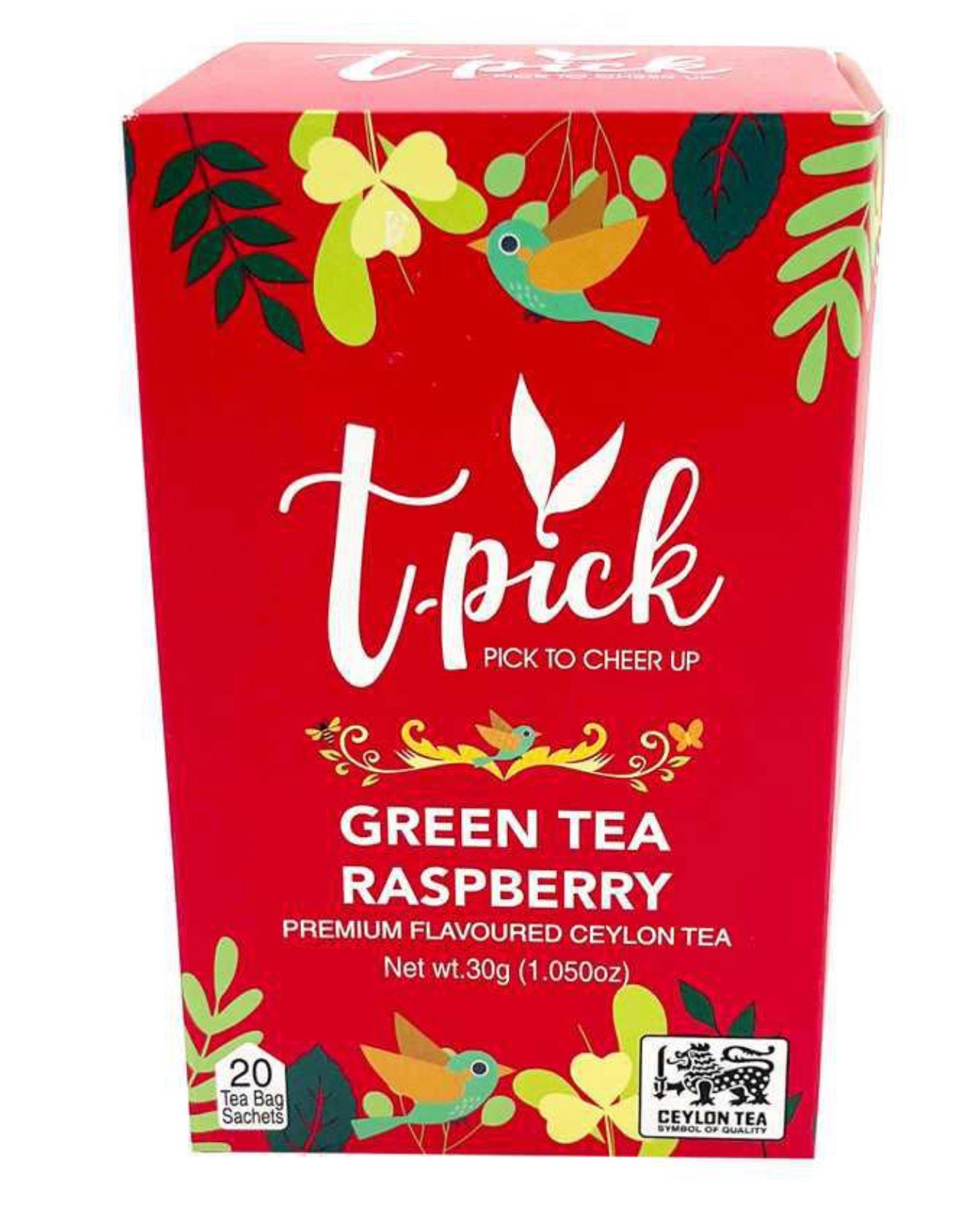 2 PK * T-Pick Green Tea Raspberry – Premium Ceylon Tea / 20 Sachets