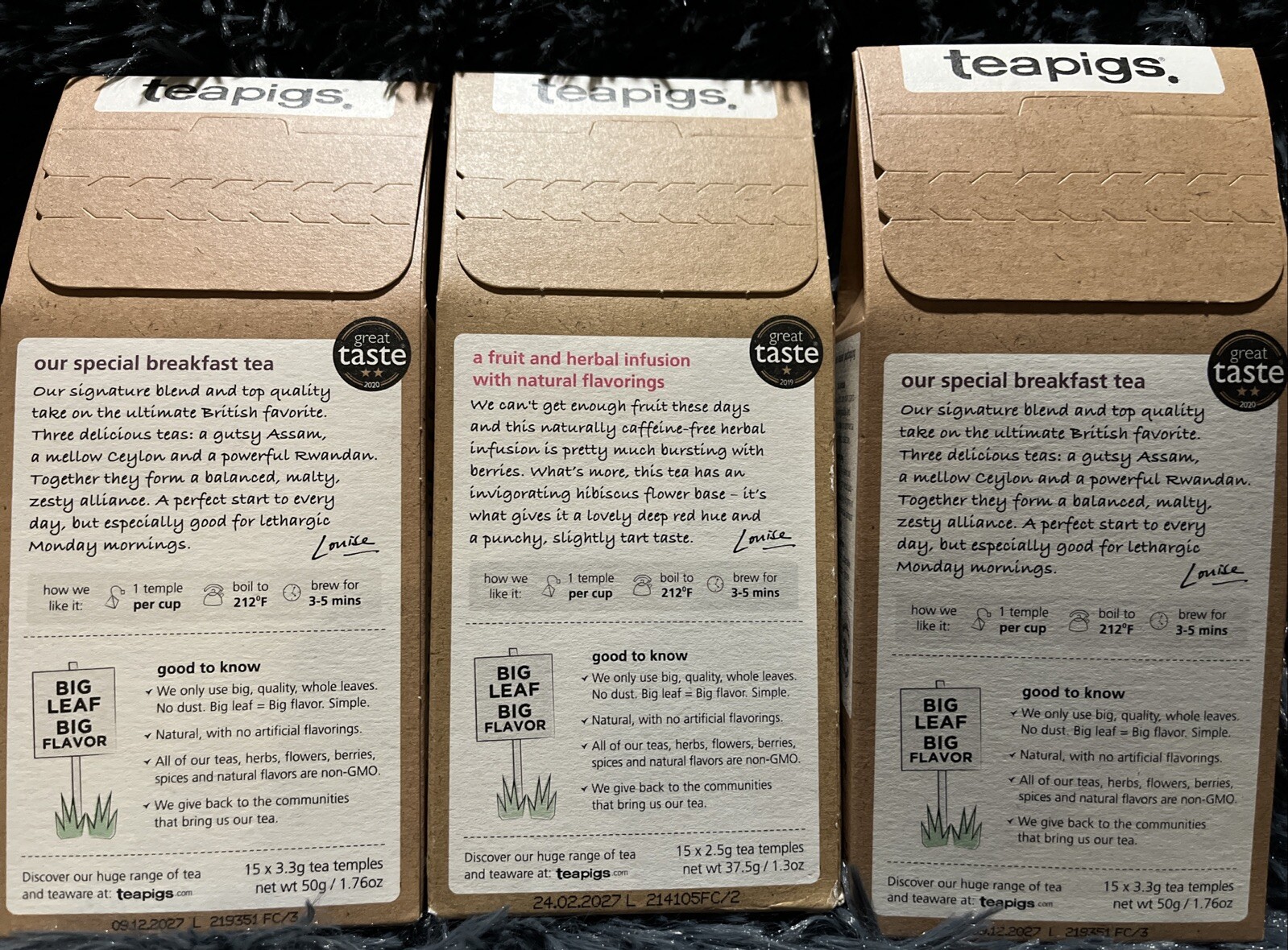5 Assorted Boxes Of Teapigs Temples (15/box) English, Chamomile & Super Fruit