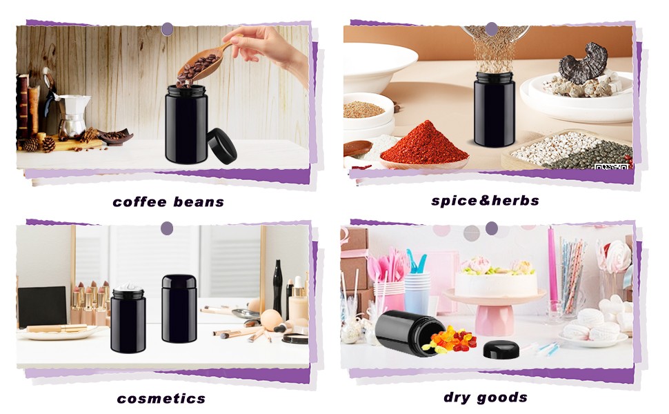 2 Pack Black Ultraviolet Glass Jar Empty Airtight Storage Jar UV Protection