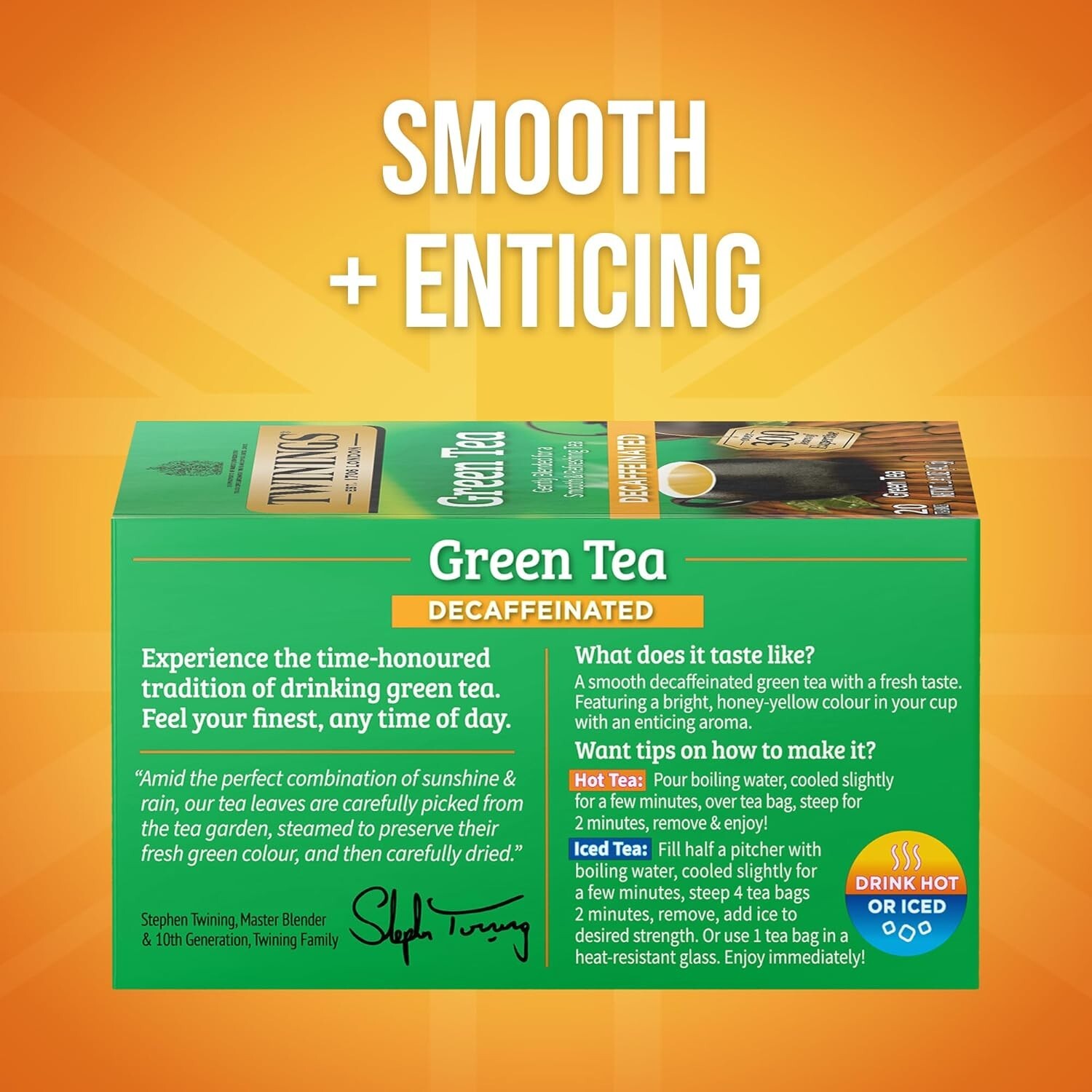 Decaffeinated Green Tea, Individually Wrapped Bags, 20 Count (Pack of 6), Smooth
