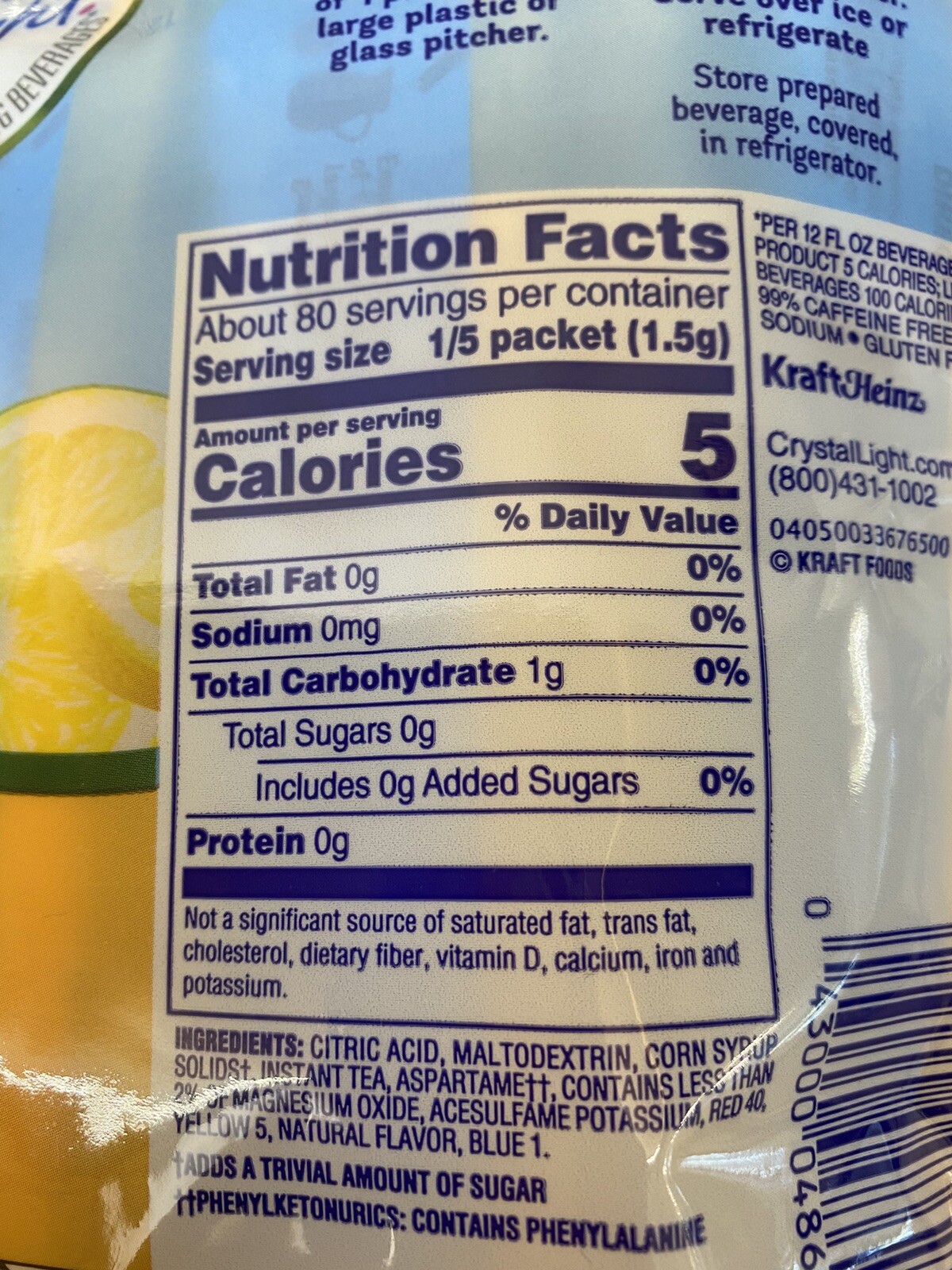 Crystal Light Lemon Iced Tea Drink Mix Made with Black Tea -16 Packets- (5 PACK)
