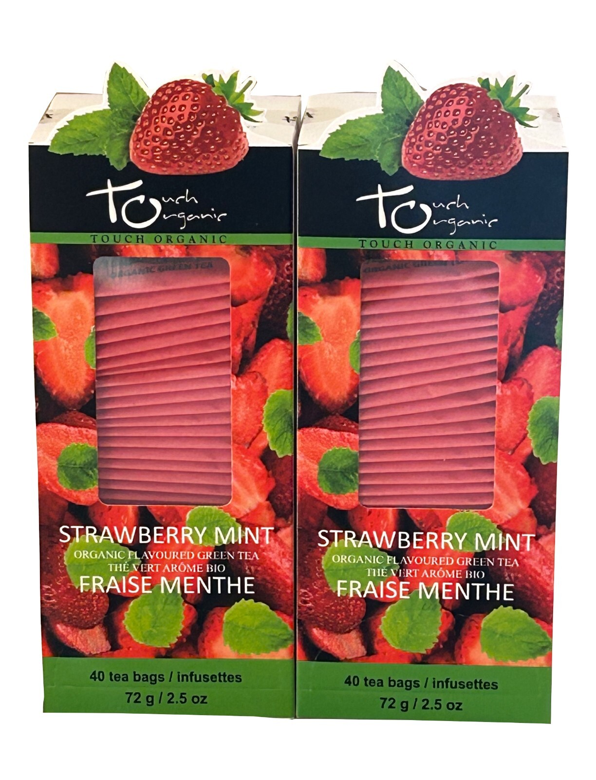 2 Boxes Touch Organic Strawberry Mint Green Tea Bags (80 Bags Total) Exp. 5/3/27