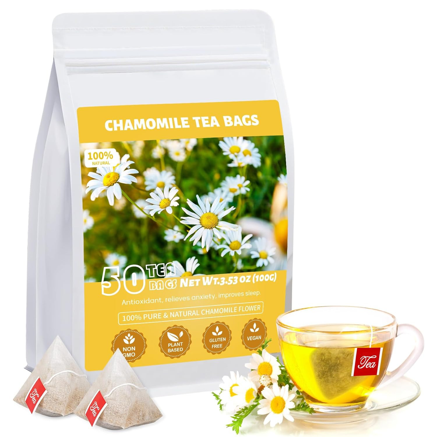 Chamomile Tea Bags, 100% Natural Dried Chamomile Tea Flowers Loose Leaf Premium
