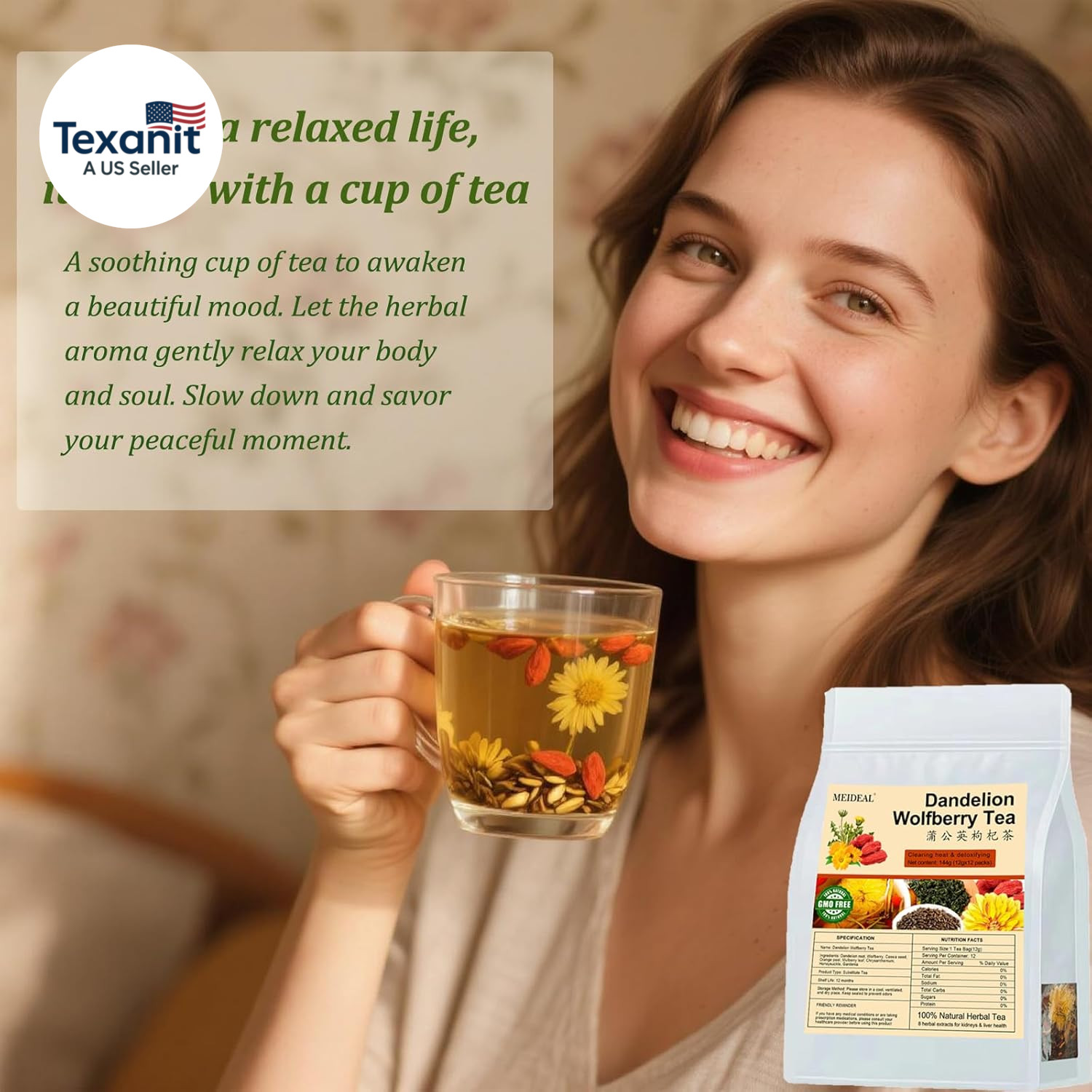 Dandelion Wolfberry Tea, 12 Pcs Organic Dandelion Tea for Kidneys & Liver Health