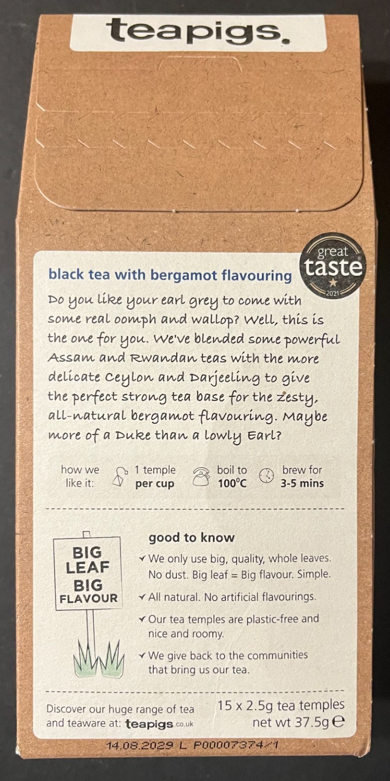 Teapigs Earl Grey Strong 15 Tea Temples 6 Pack Exp. 08/14/2029