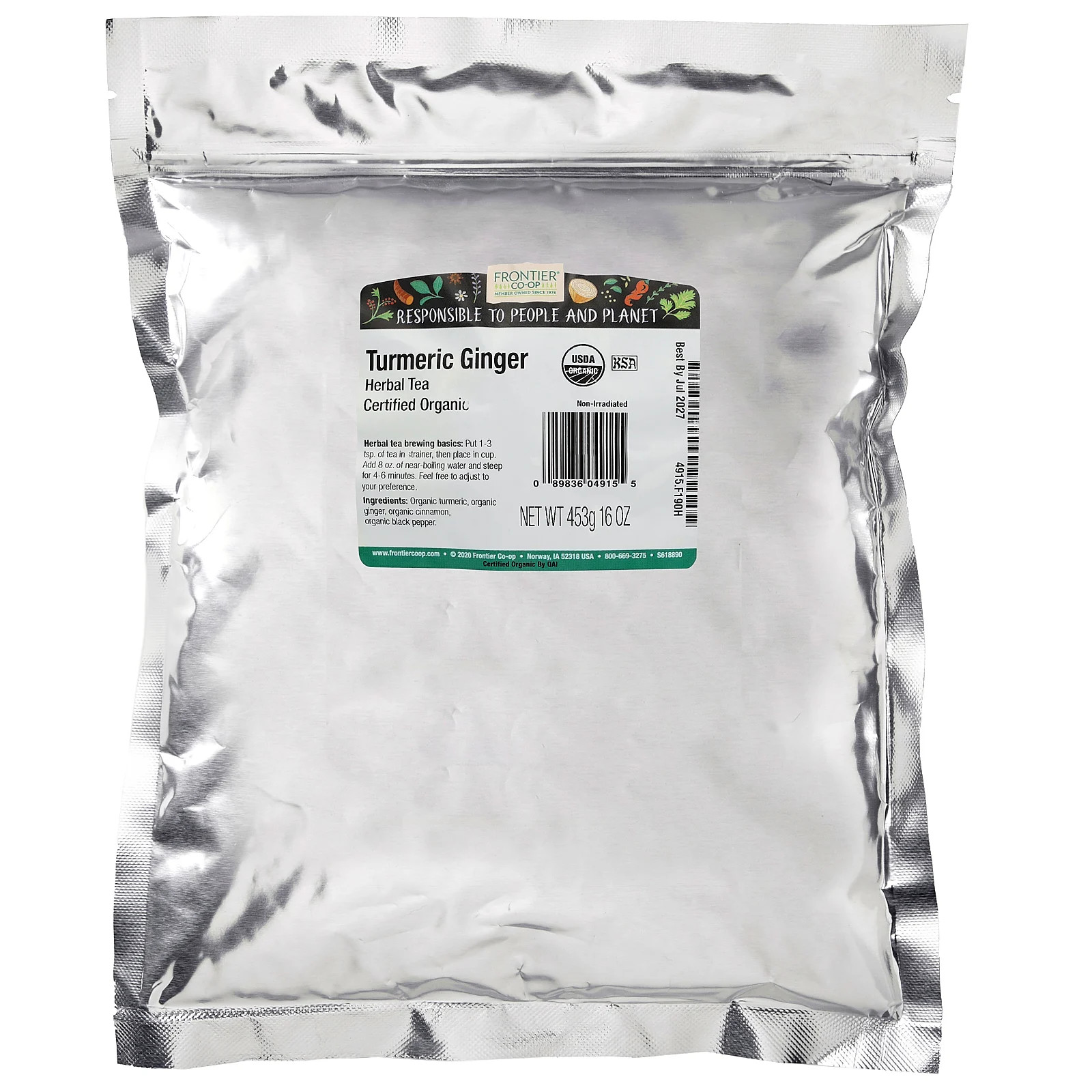 Certified Organic Turmeric Ginger Herbal Tea, 16 oz (453 g)