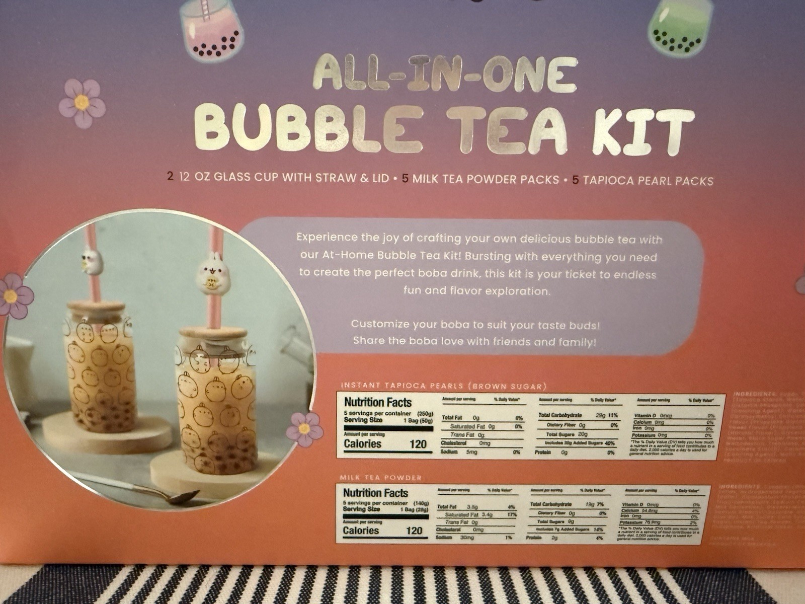 Molang All-In-One Bubble Tea Kit Brown Sugar 6 Milk Tea 6 Tapioca 2 Glasses