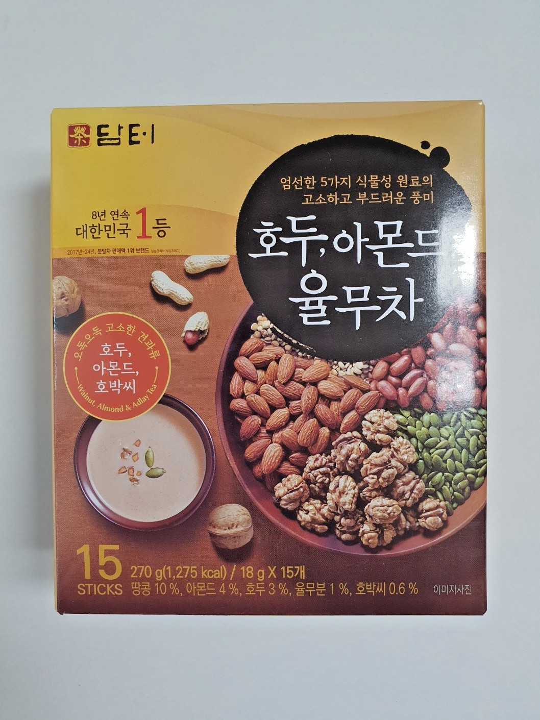 Damtuh Korean Walnut Almond Adlay Tea Mix 18g x 15 Sticks Roasted Nutty Drink