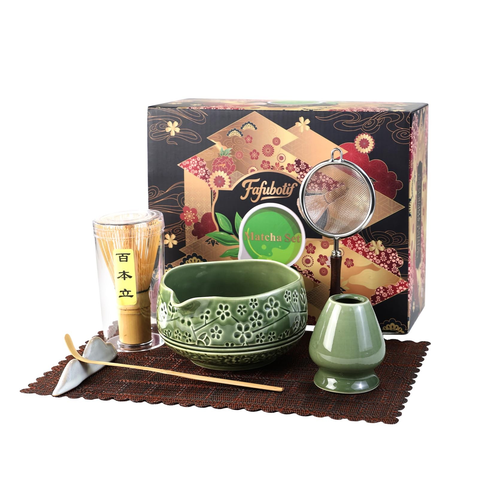 7 Pcs Matcha Whisk Set, Ceremony Matcha Kit with Matcha Bowl, Bamboo Whisk an…