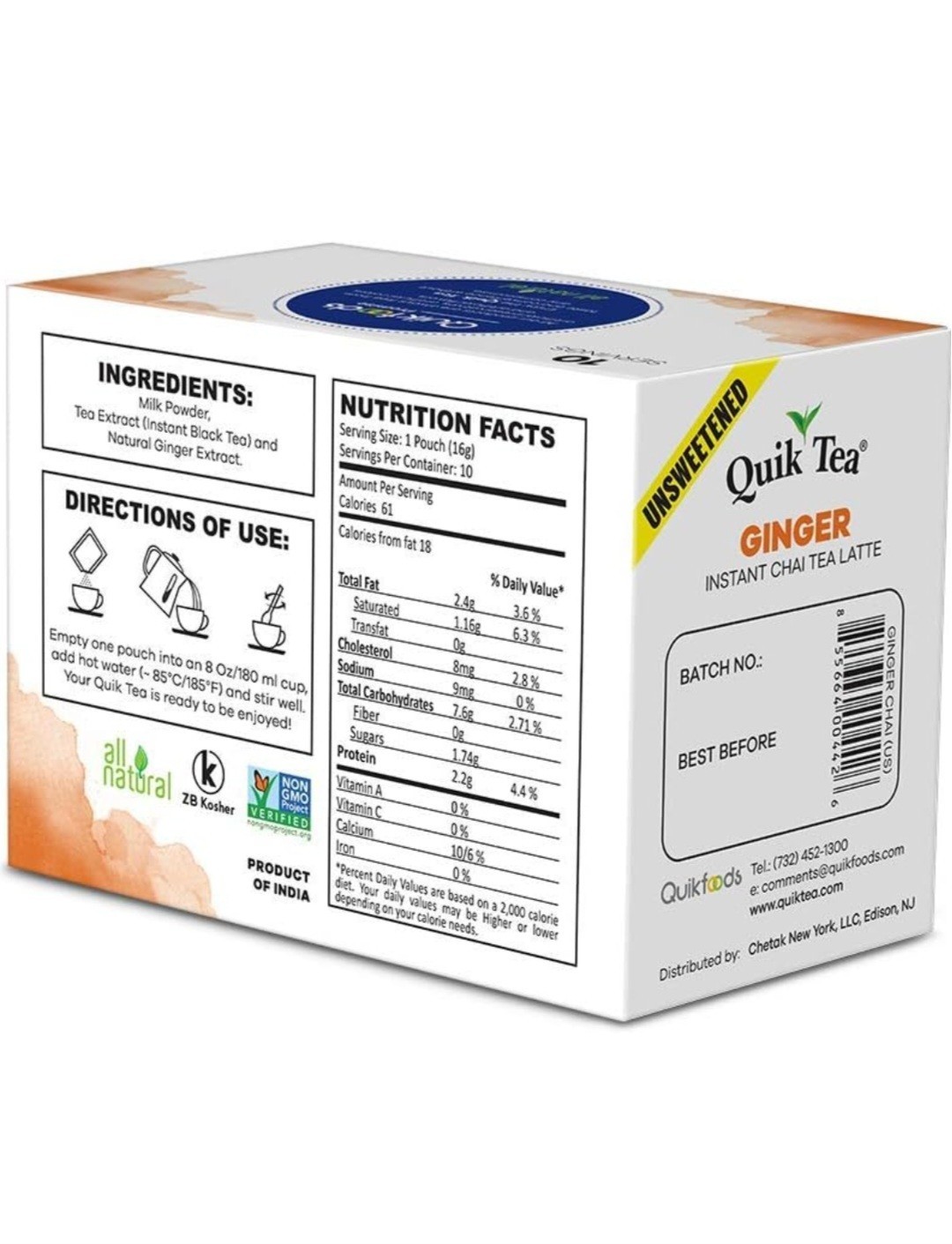 Quiktea Ginger Chai Tea Latte – 20 Count (2 Boxes of 10 Each) – Free Shipping