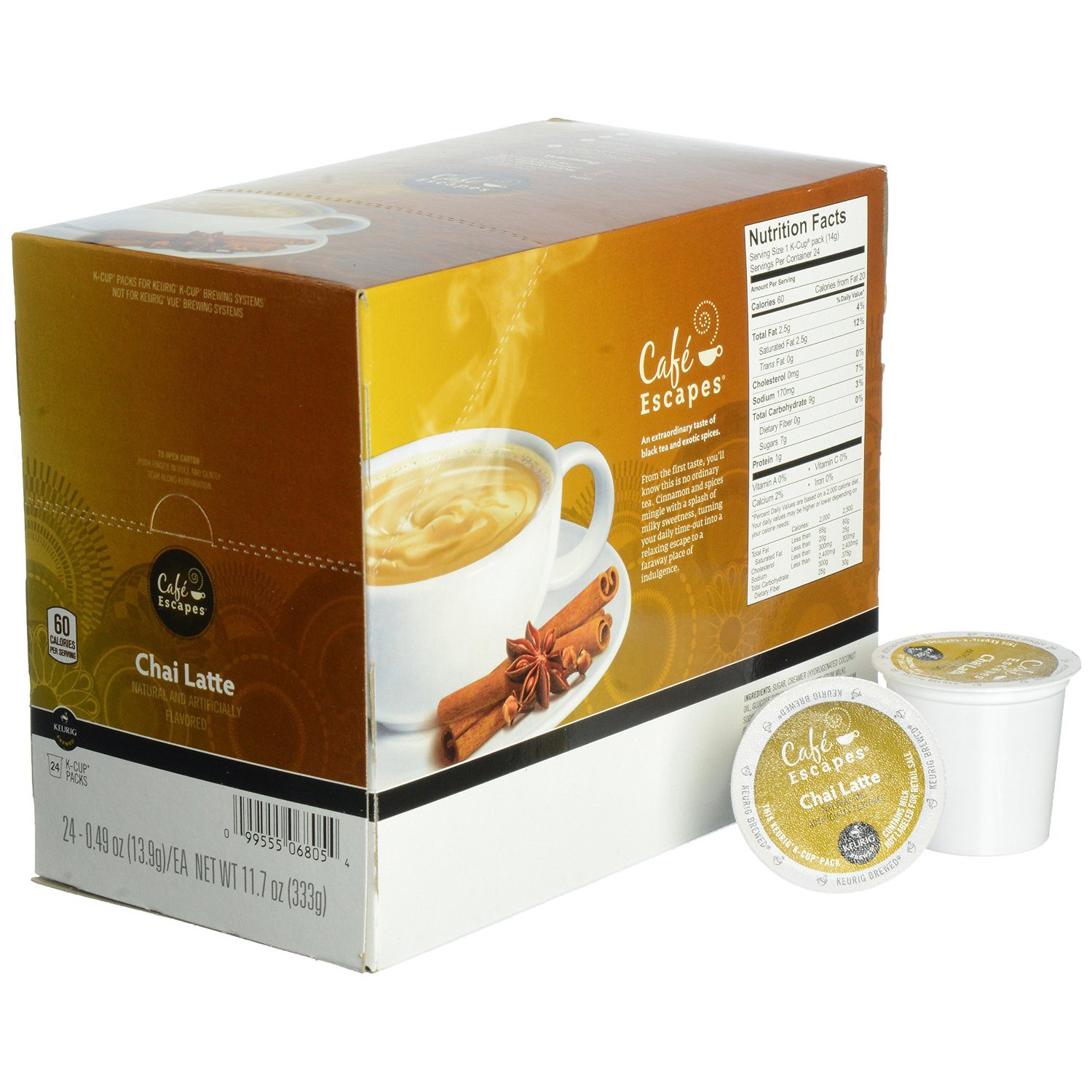 Cafe Escapes Chai Latte 24 to 144 Keurig K cup Pods Pick Any Size FREE SHIPPING