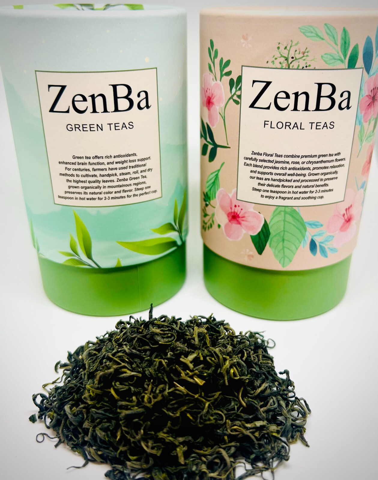 ZenBa Premium Tea Collection 4Bx of Green Floral Tea with Fresh Loose Leaf Teas