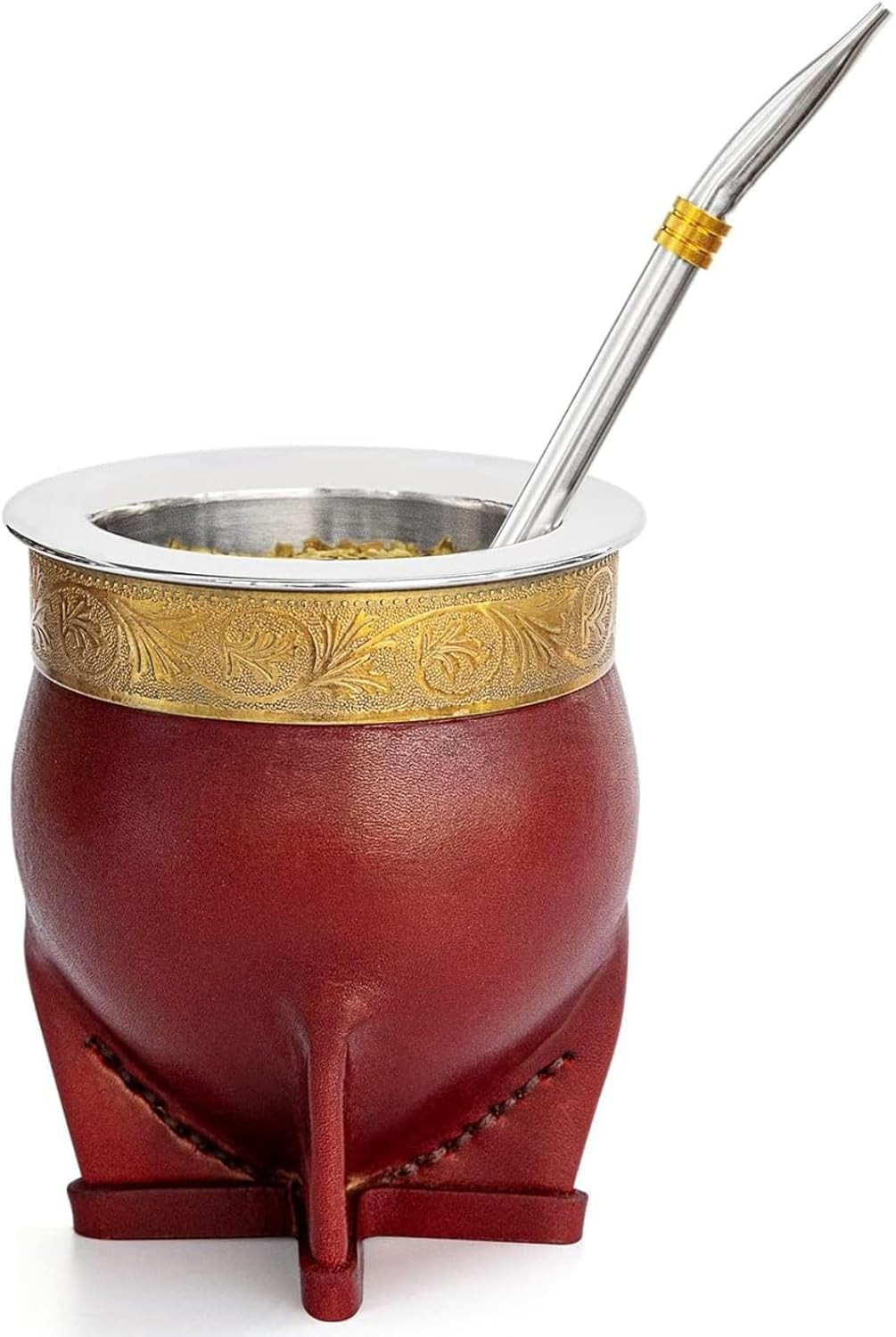 Premium Argentina Imperial Yerba Mate Cup with Bombilla Mate (Straw) Set, Baroqu