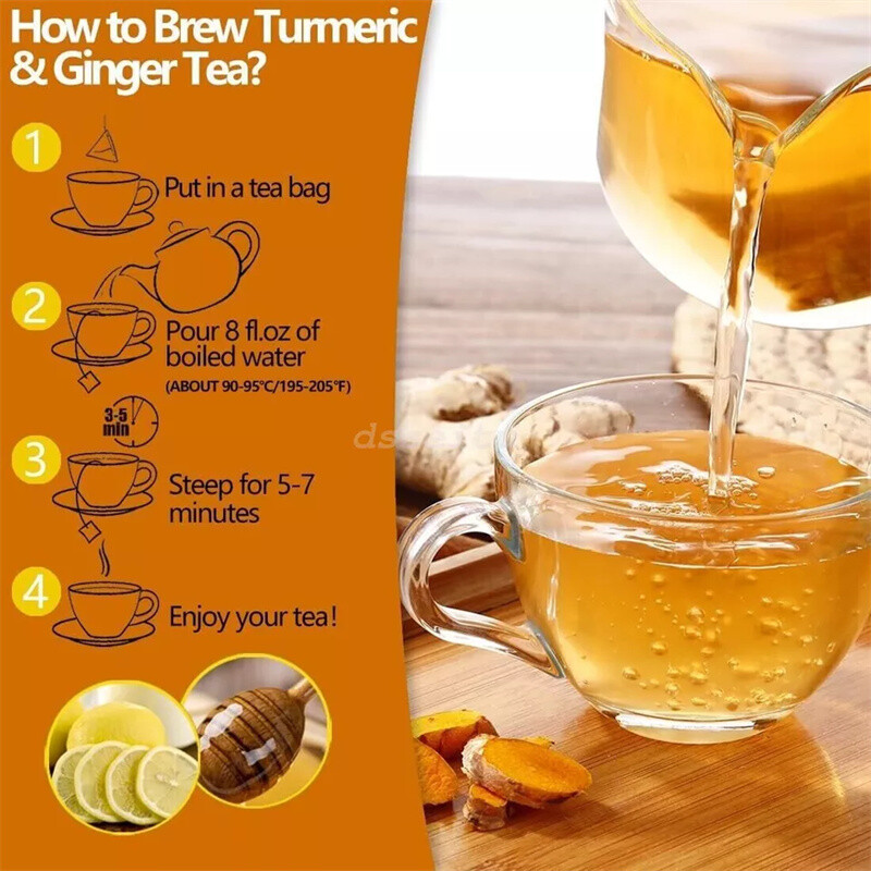 60Bags Turmeric Ginger Cinnamon Tea No Additive Support Brain Weight Sleep-Skin