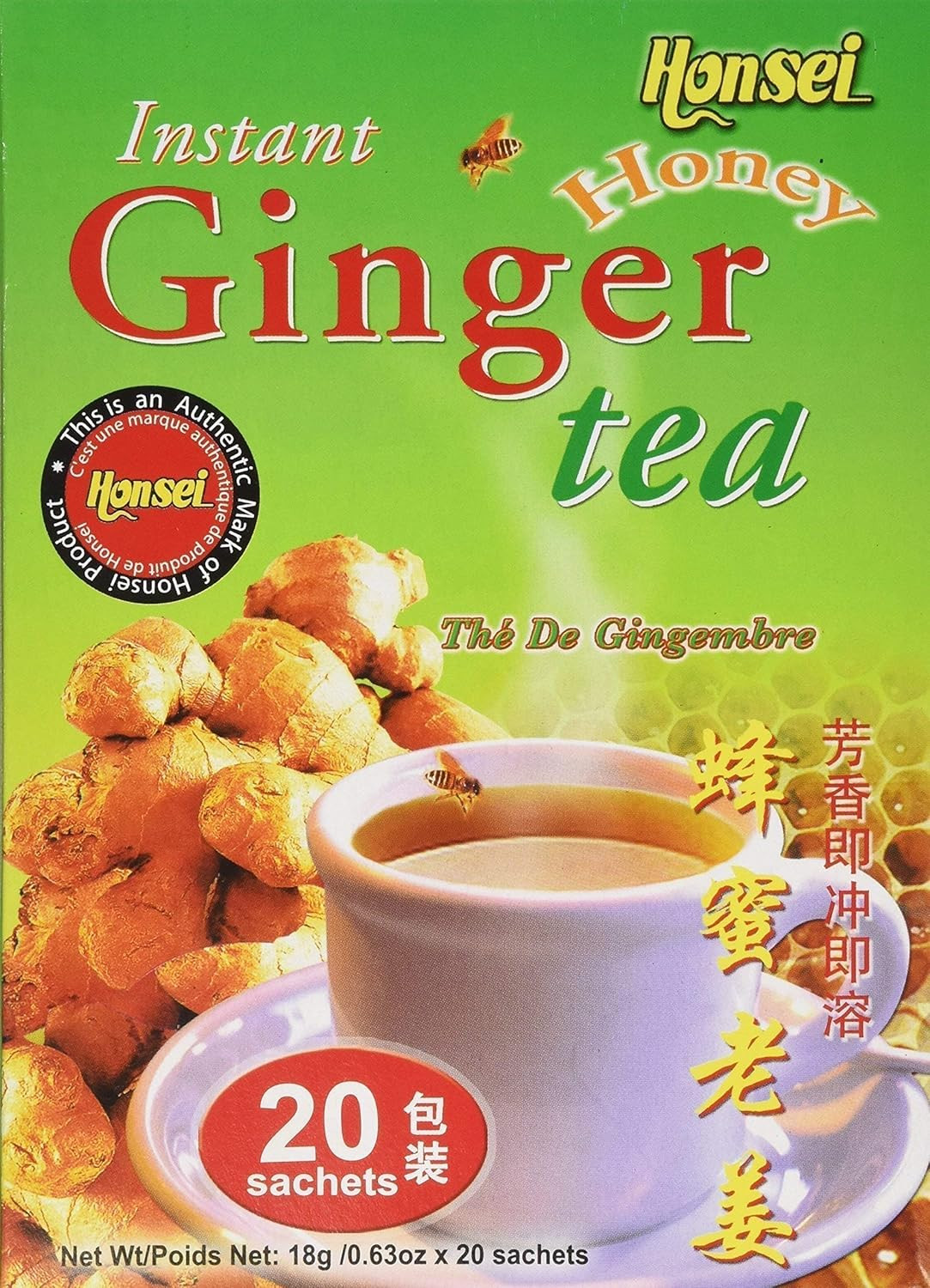Instant Ginger Honey Tea 20 Sachets All Natural Caffeine Free No Preservatives