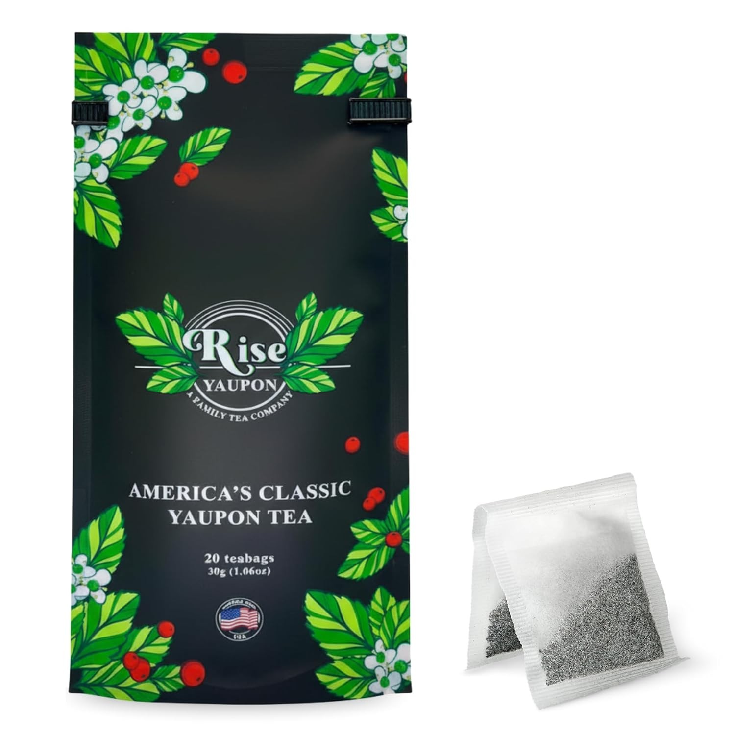 Rise Yaupon America’s Classic Yaupon Holly Tea, 20 Tea Bags, 1.06 oz, Made with