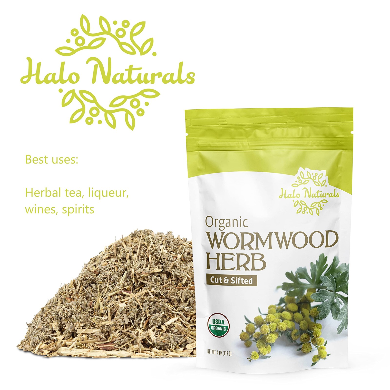 Organic Wormwood Herb Tea, 4oz – USDA Certified, Non-GMO, Vegan, Resealable USA