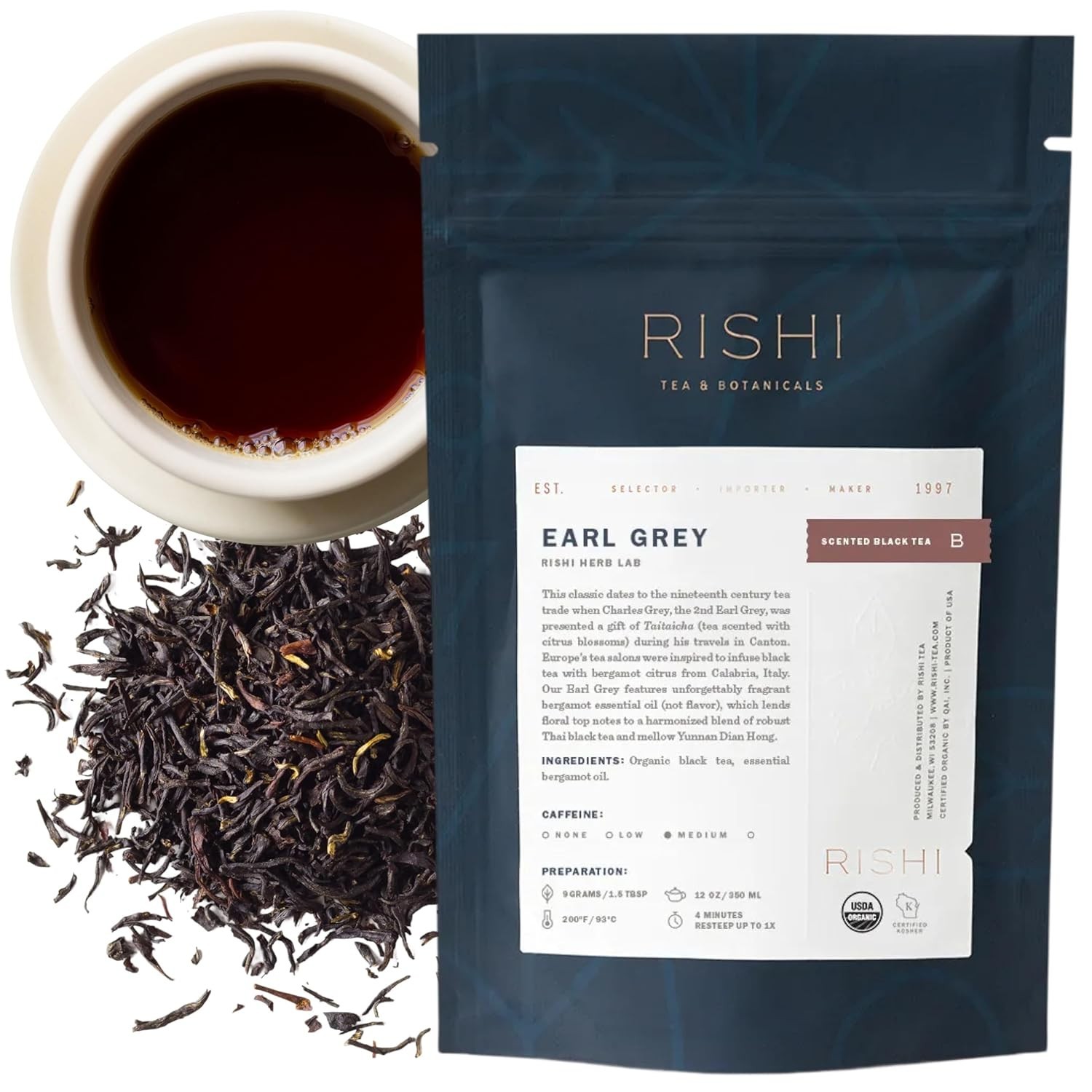 Rishi Tea Earl Grey Tea – Organic Loose Leaf Pure Black Tea with Bergamot Oil, E