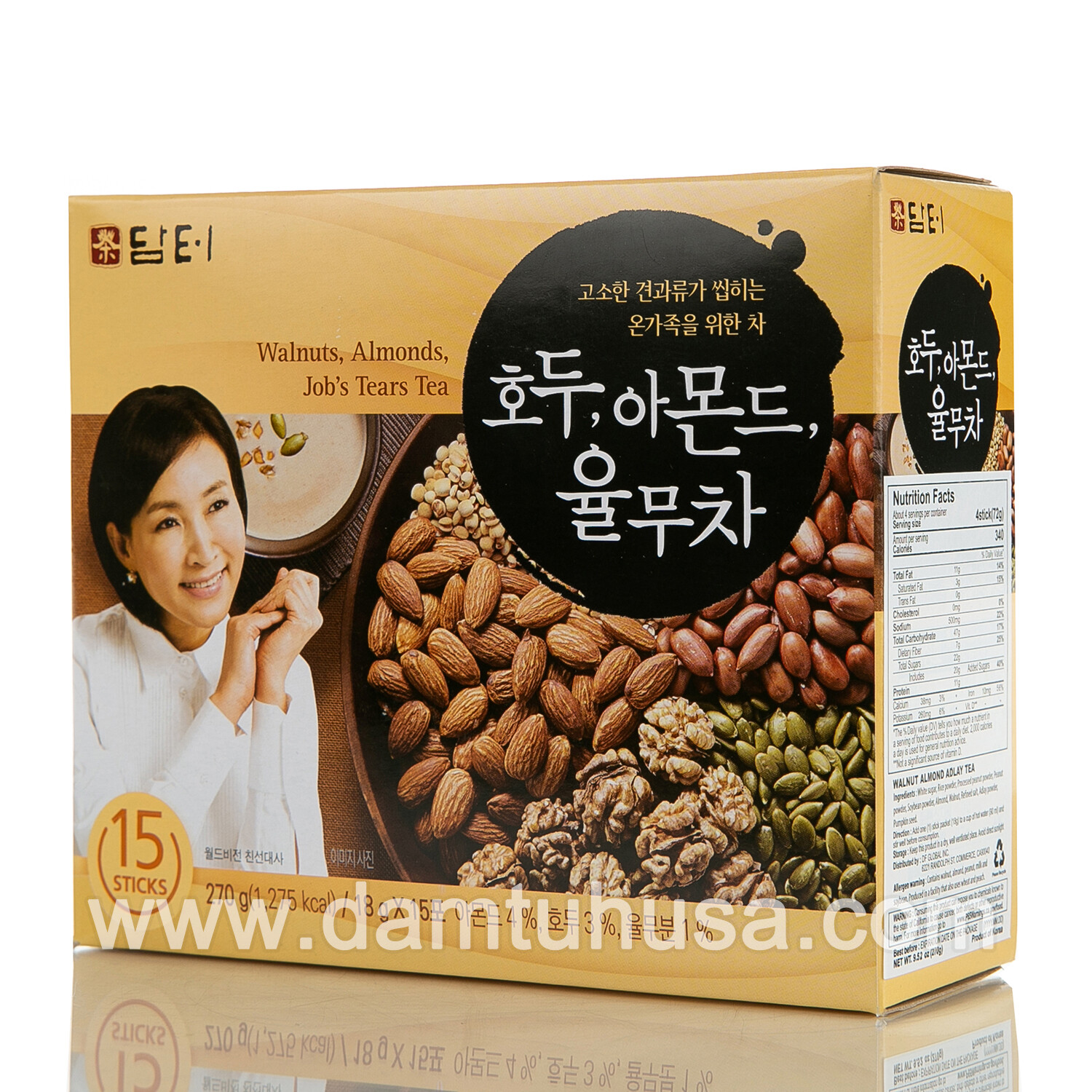 DAMTUH All Natural Walnut Almond Adlay Tea 15 Sticks x 1 Box, Caffeine Free
