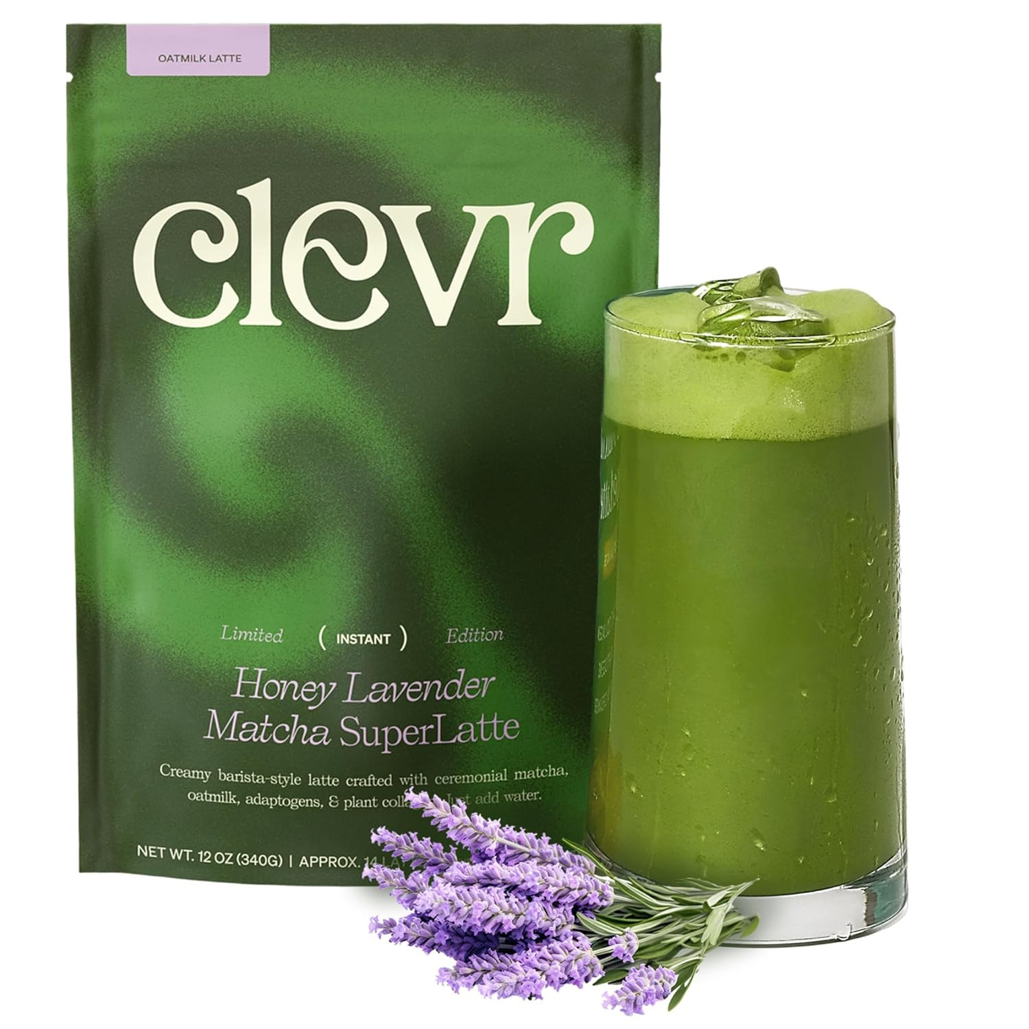 Clevr Honey Lavender Matcha Superlatte, Instant Ceremonial Grade, Superfood Powd