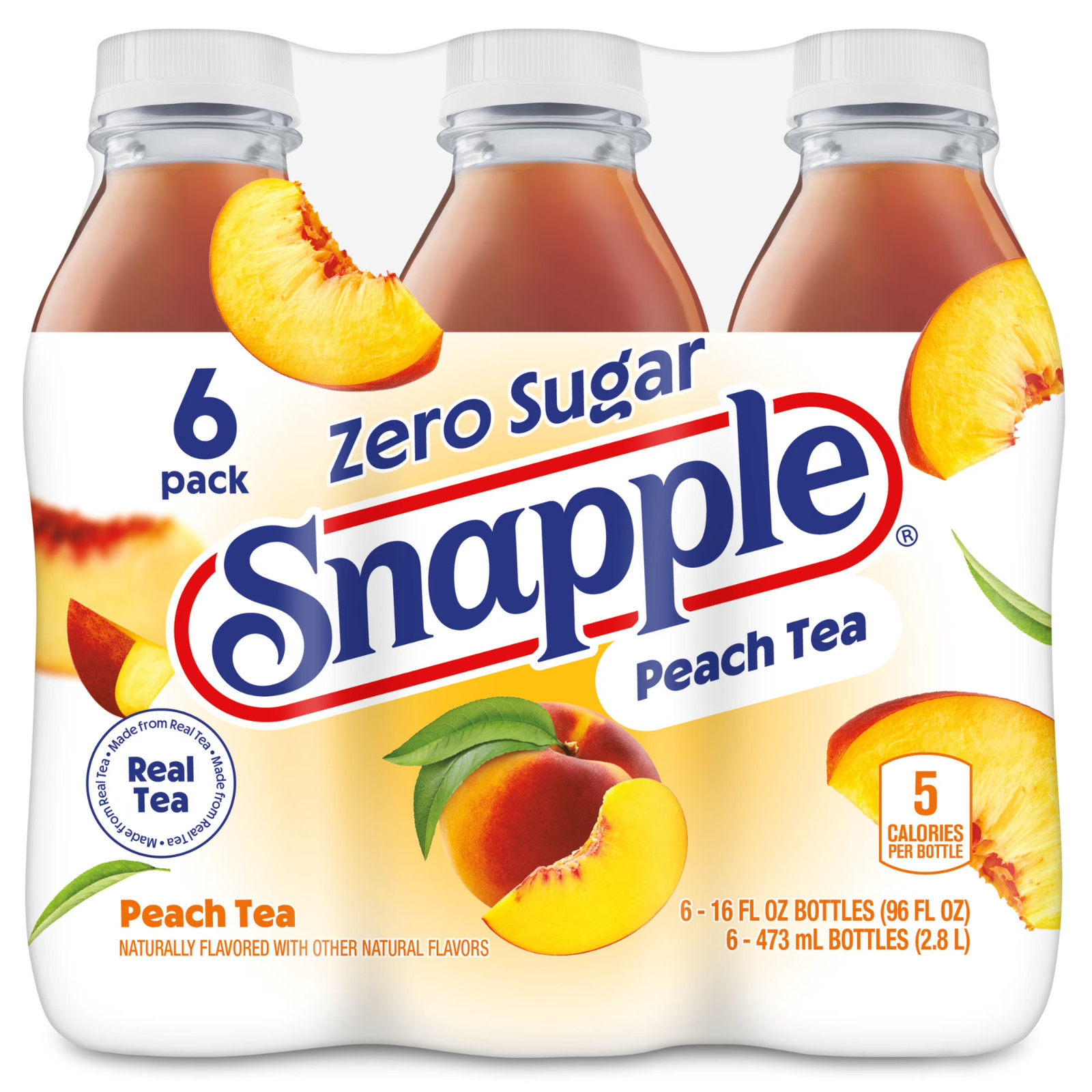 Snapple Zero Sugar Peach Tea, 16 Fl Oz Recycled Plastic Bottle (Pack of 12)