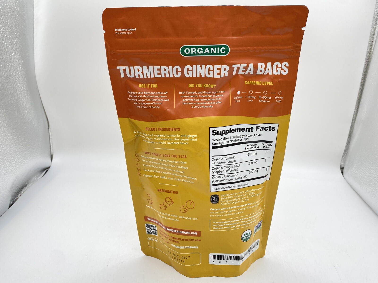 Organic Turmeric Ginger Tea – Eco-Conscious Tea Bags – 100 Count