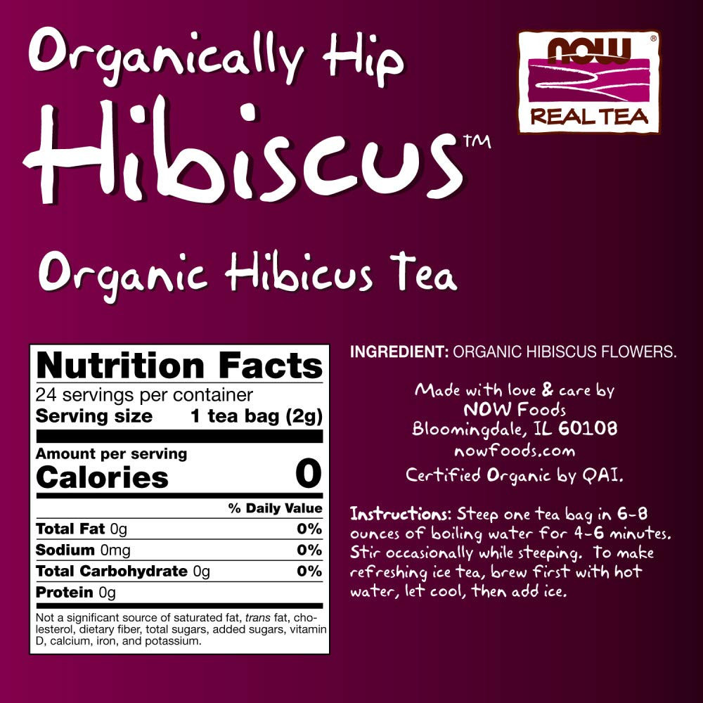 NOW Foods Organically Hip Hibiscus Tea, Caffeine-Free, Non-Gmo, No Added Colors