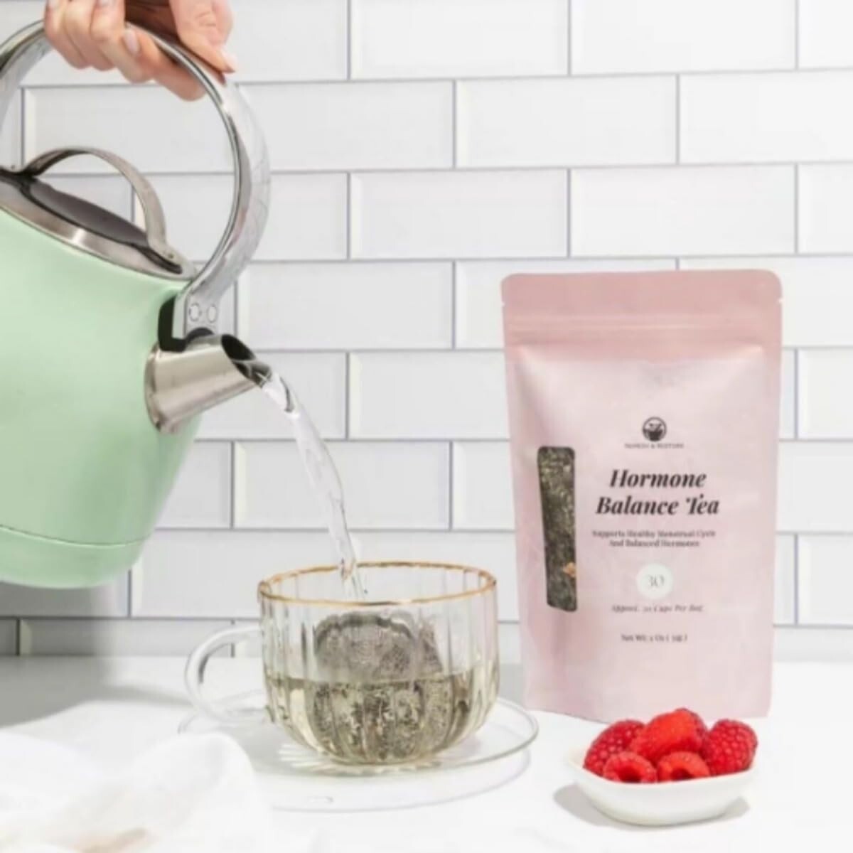 Hormone Balance Tea for Women, Organic Herbal Tea with Red Raspberry Leaf, Tulsi