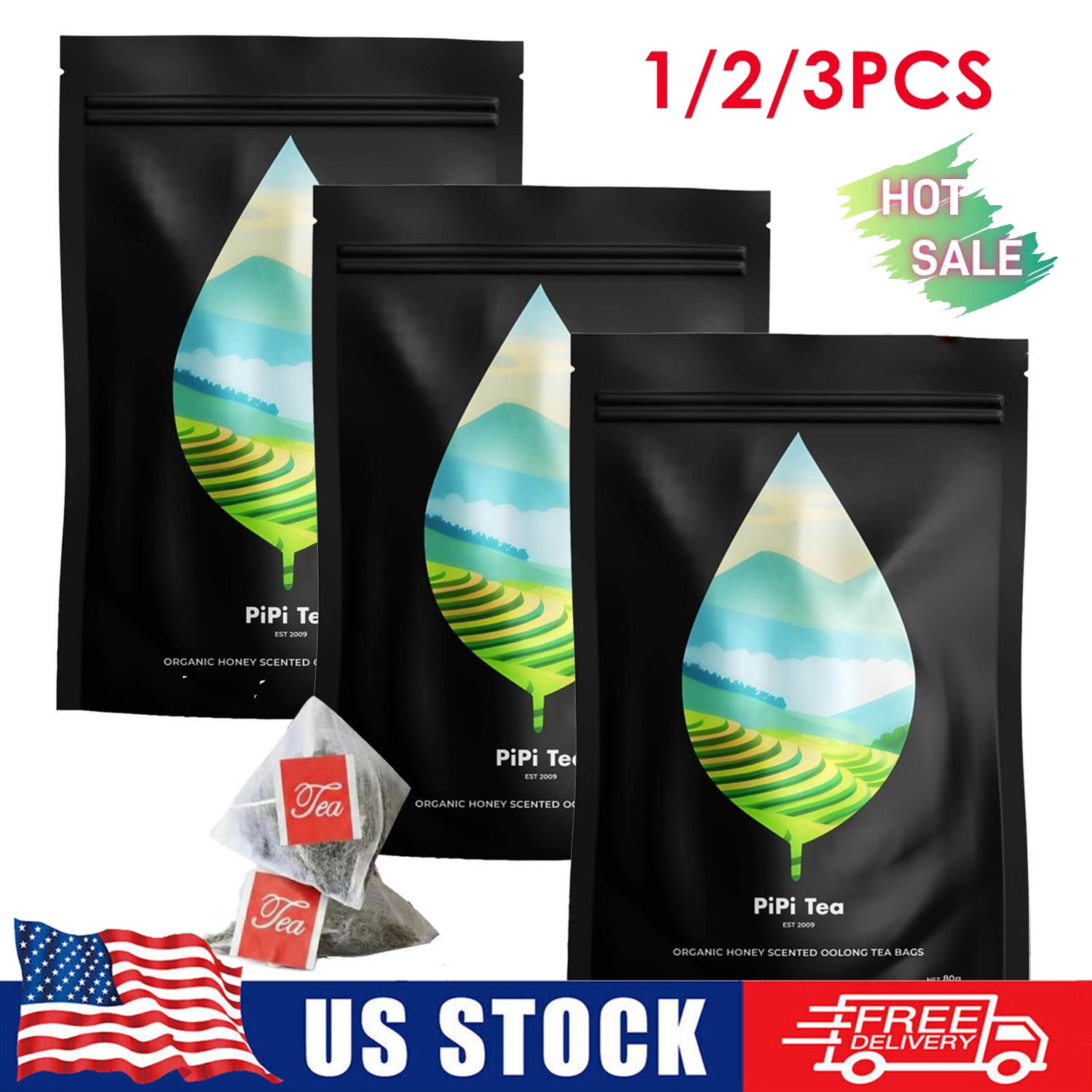 1-3PACK PiPi Tea Organic Oolong Tea Bags – Whole Leaf, 20 Bags (4g Each) 2026🔥
