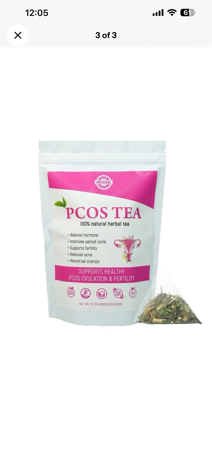 Original PCOS Tea 100% Natural Herbal Non-GMO Vegan 10 Bags Herbal Tisane