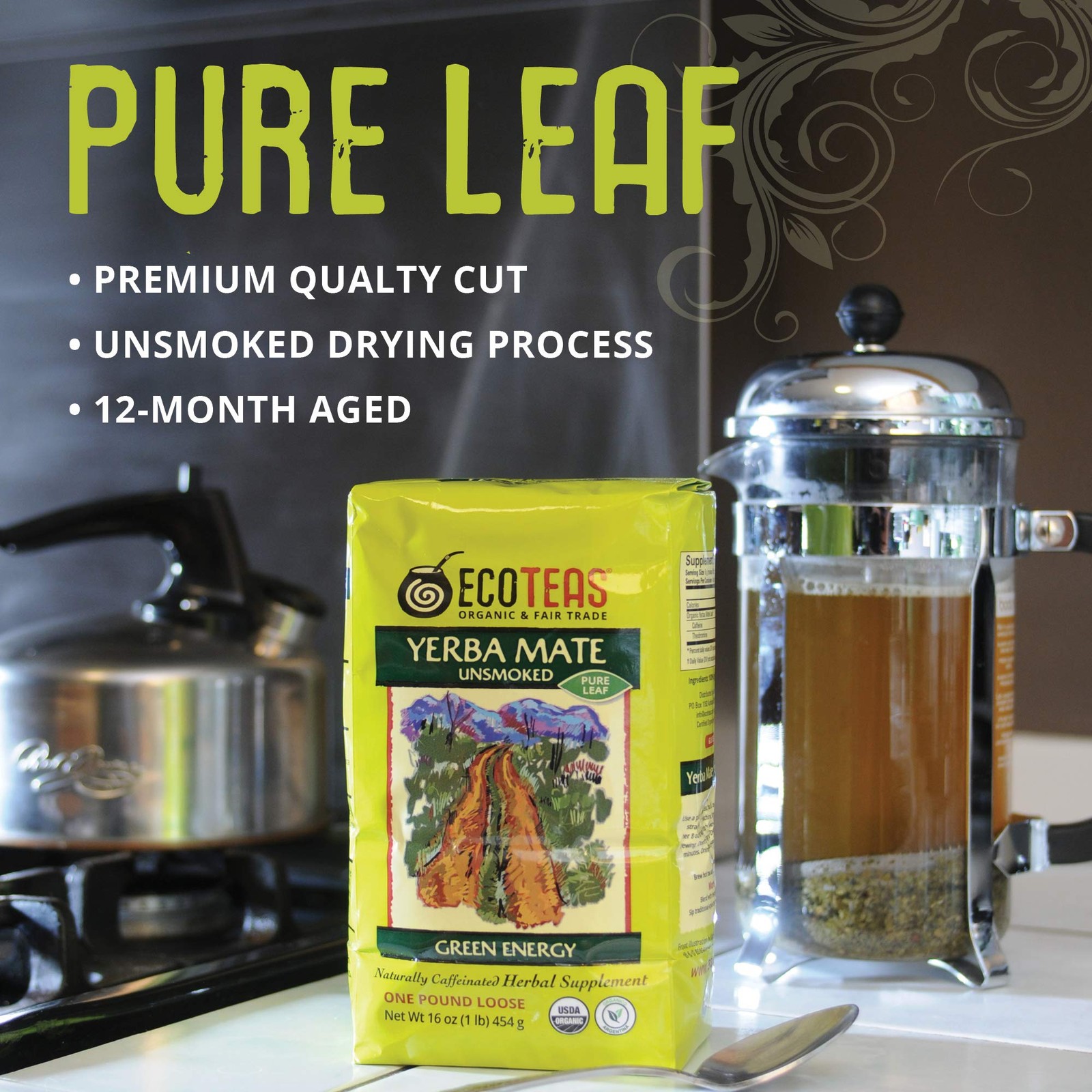 Organic Yerba Mate Loose Leaf Tea – Natural Energy & Detox Herbal Tea – Caffe…