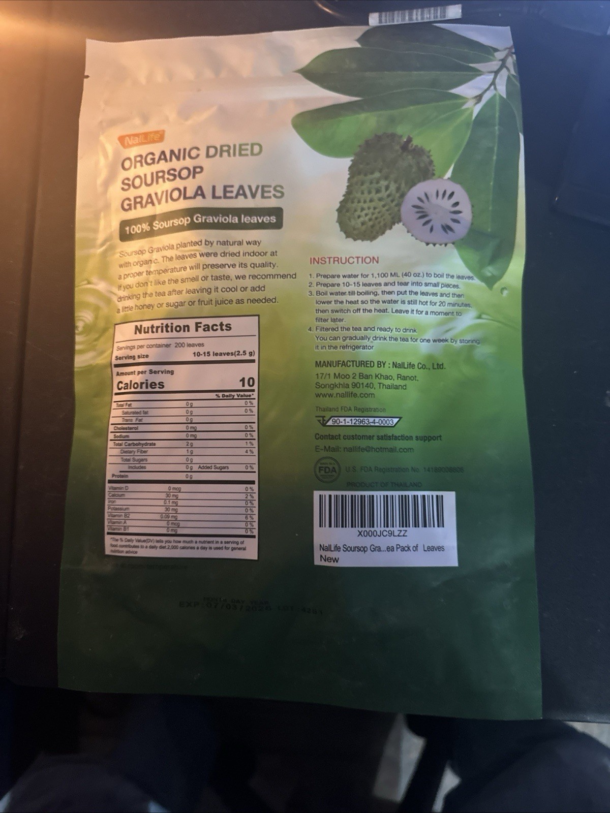 NalLife Organic Soursop Graviola Leaves for Making Tea 2.53 oz. 2 pack