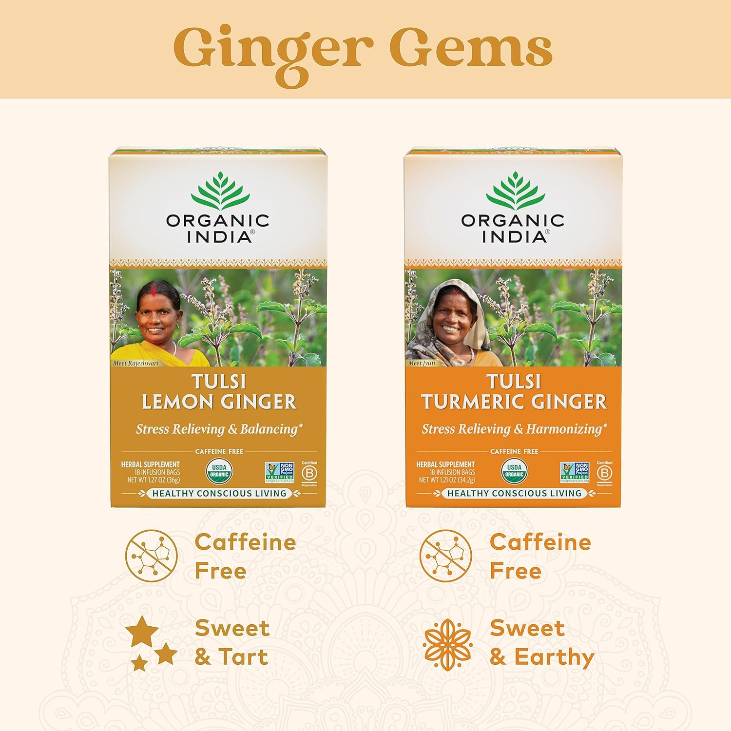 ORGANIC INDIA Tulsi Lemon Ginger Tea Bags – Herbal Tea, Stress Relieving & Reviv
