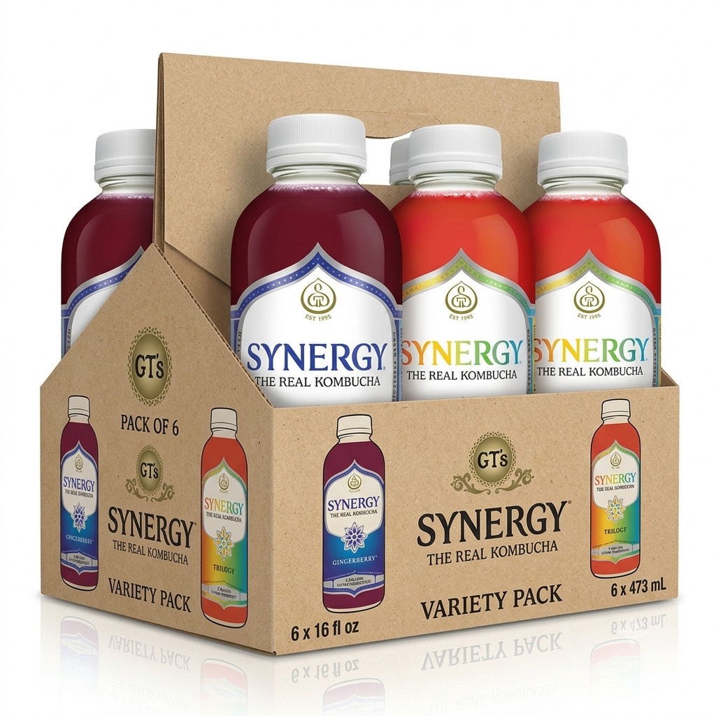 Synergy Kombucha Gingerberry & Trilogy 16oz 6 Pack Variety Beverage