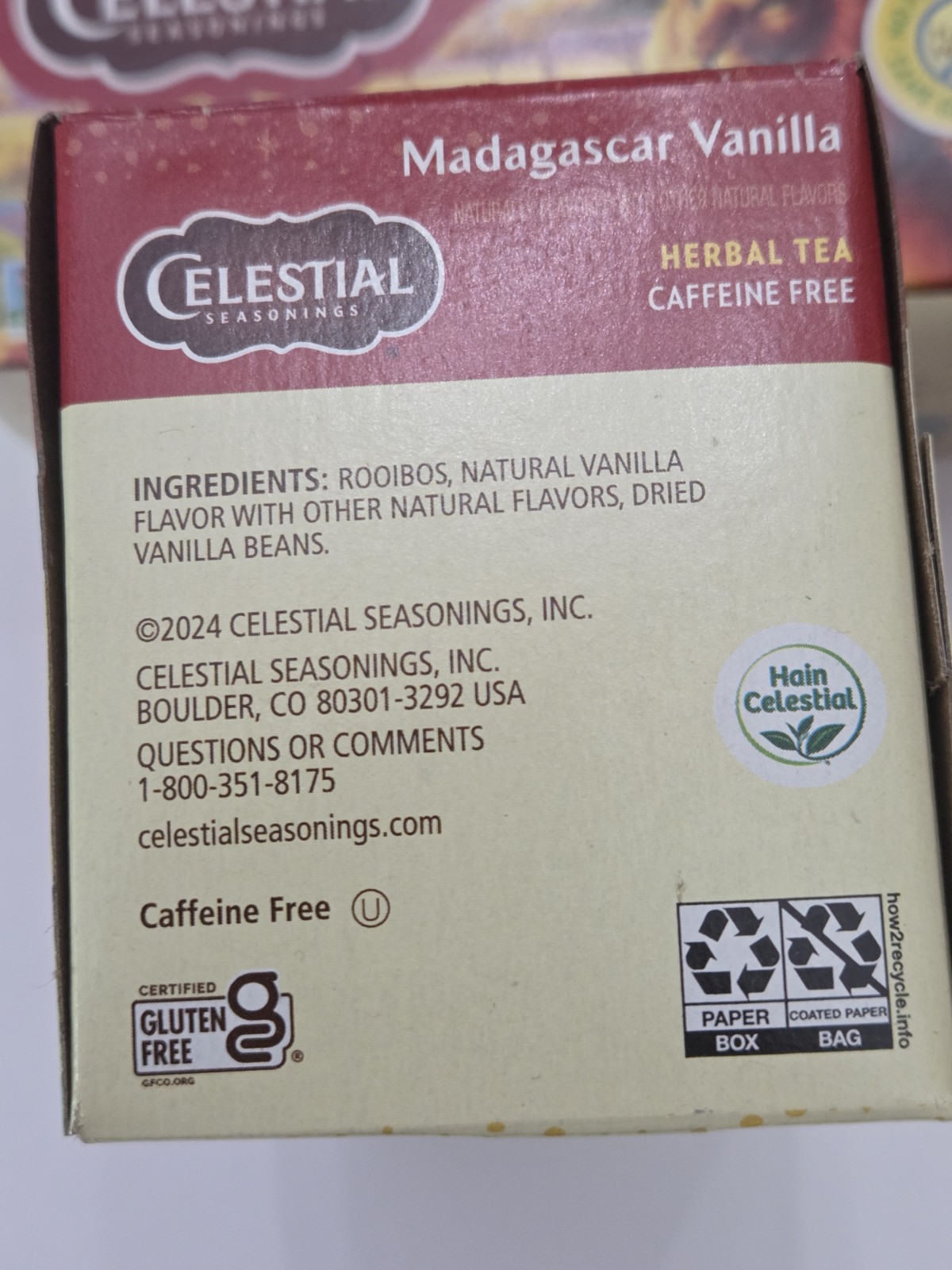 Celestial Seasonings Madagascar Vanilla Herbal Tea, Rooibos, 120ct BB 10/28/26