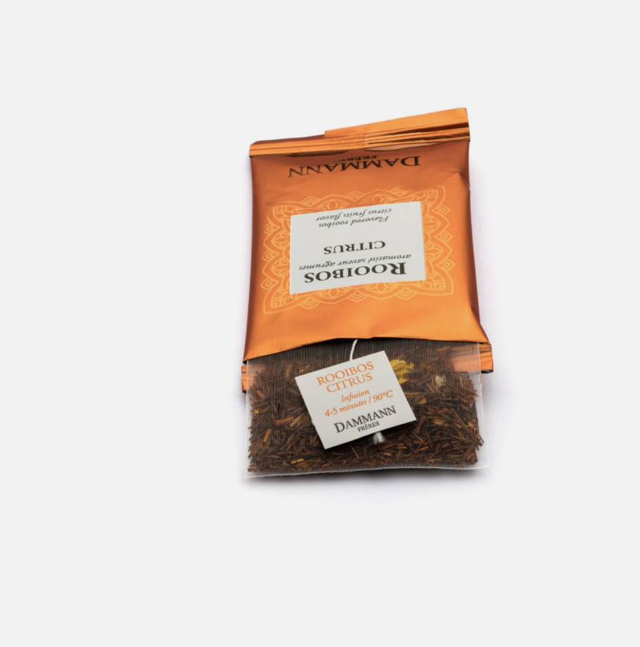 Dammann Freres Sachets Rooibos Citrus Tea Bags Premium Gourmet Tea (10 Teabags)