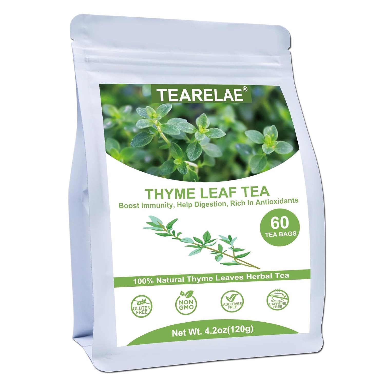 Organic 60 Count Thyme Tea Bags – Aid Digestion & Enjoy Anytime, Caffeine-Free
