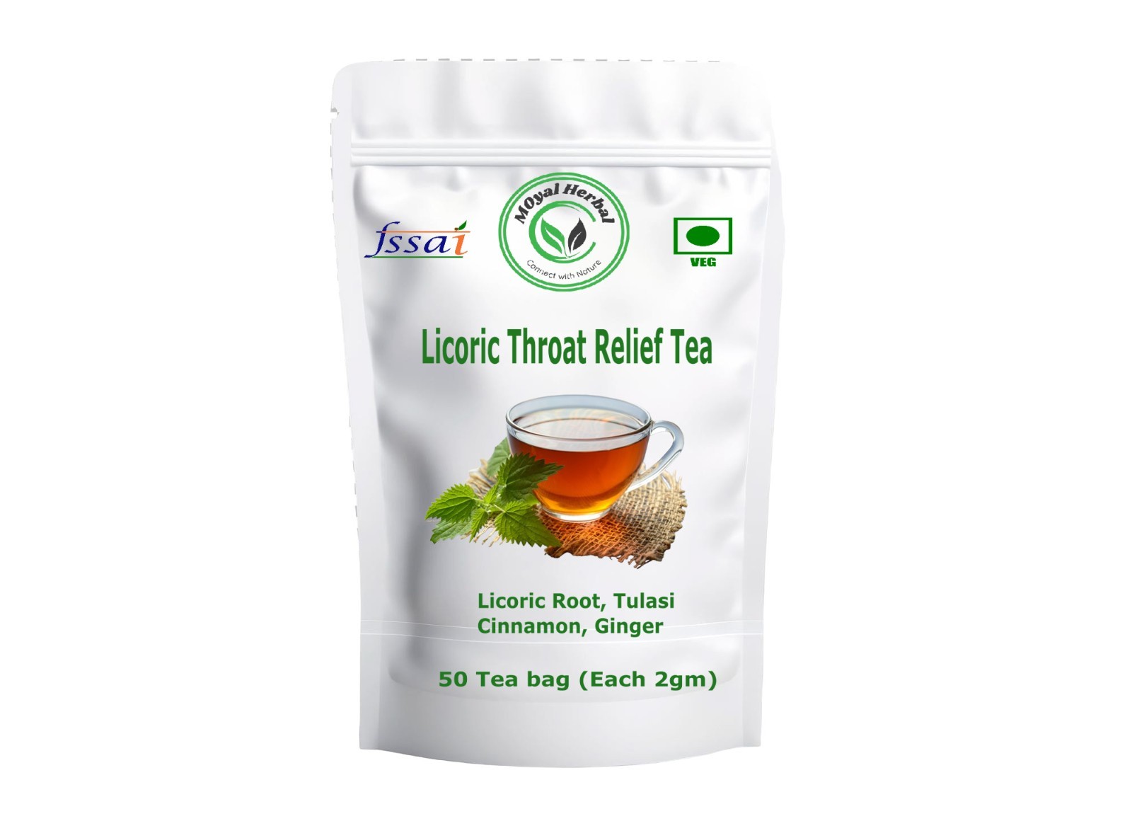 50 Tea Bag Licorice Herbal Tea with Tulsi, Ginger & Cinnamon | Caffeine Free Tea