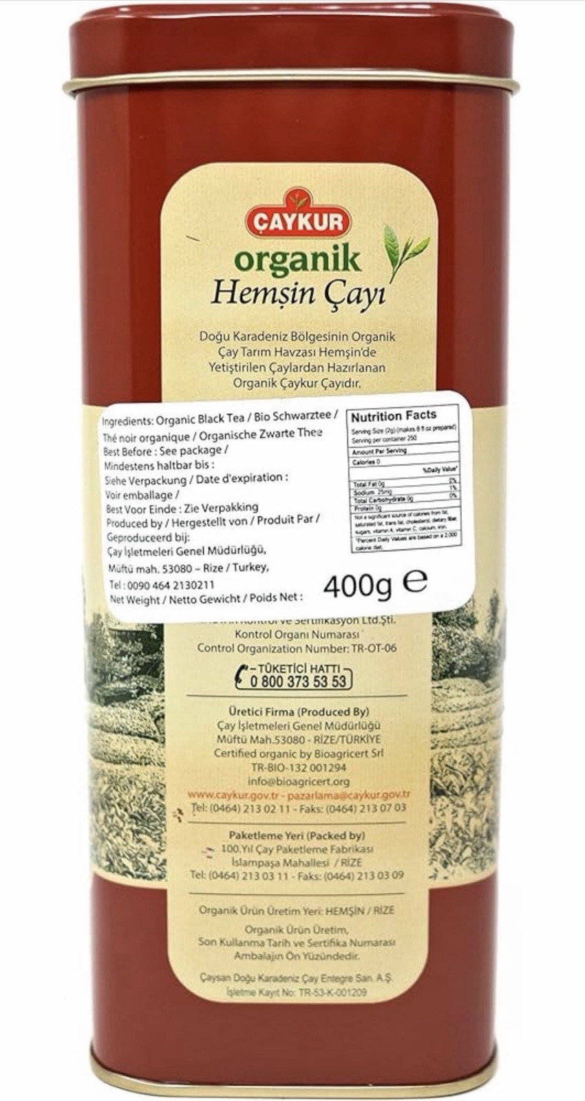 Caykur Organic Hemsin Black Tea 400g Turkish Loose Leaf Tea Tin