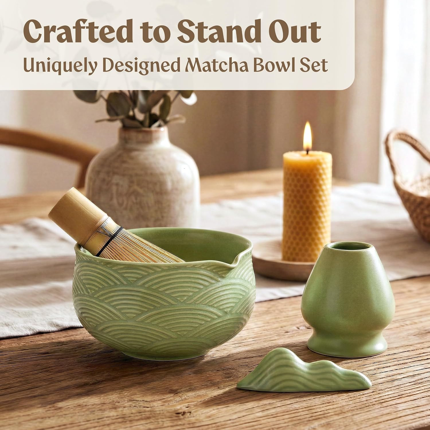 Matcha Kit Whisk Set (7 Pcs) – Complete Matcha Set, Matcha Bowl with Spout, Whis
