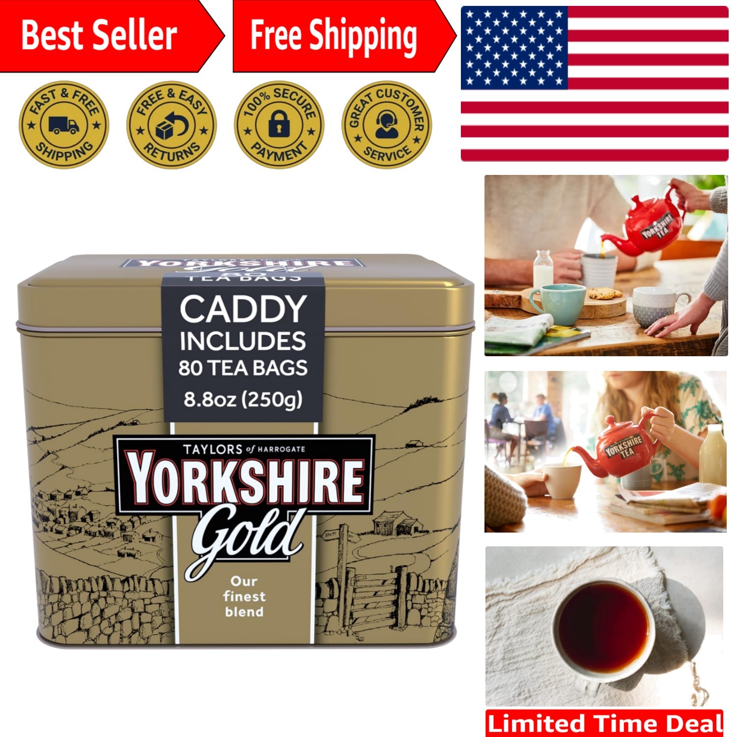 Elegantly Packaged Yorkshire Gold Tea – 80 Teabags of Rich Malty Flavor