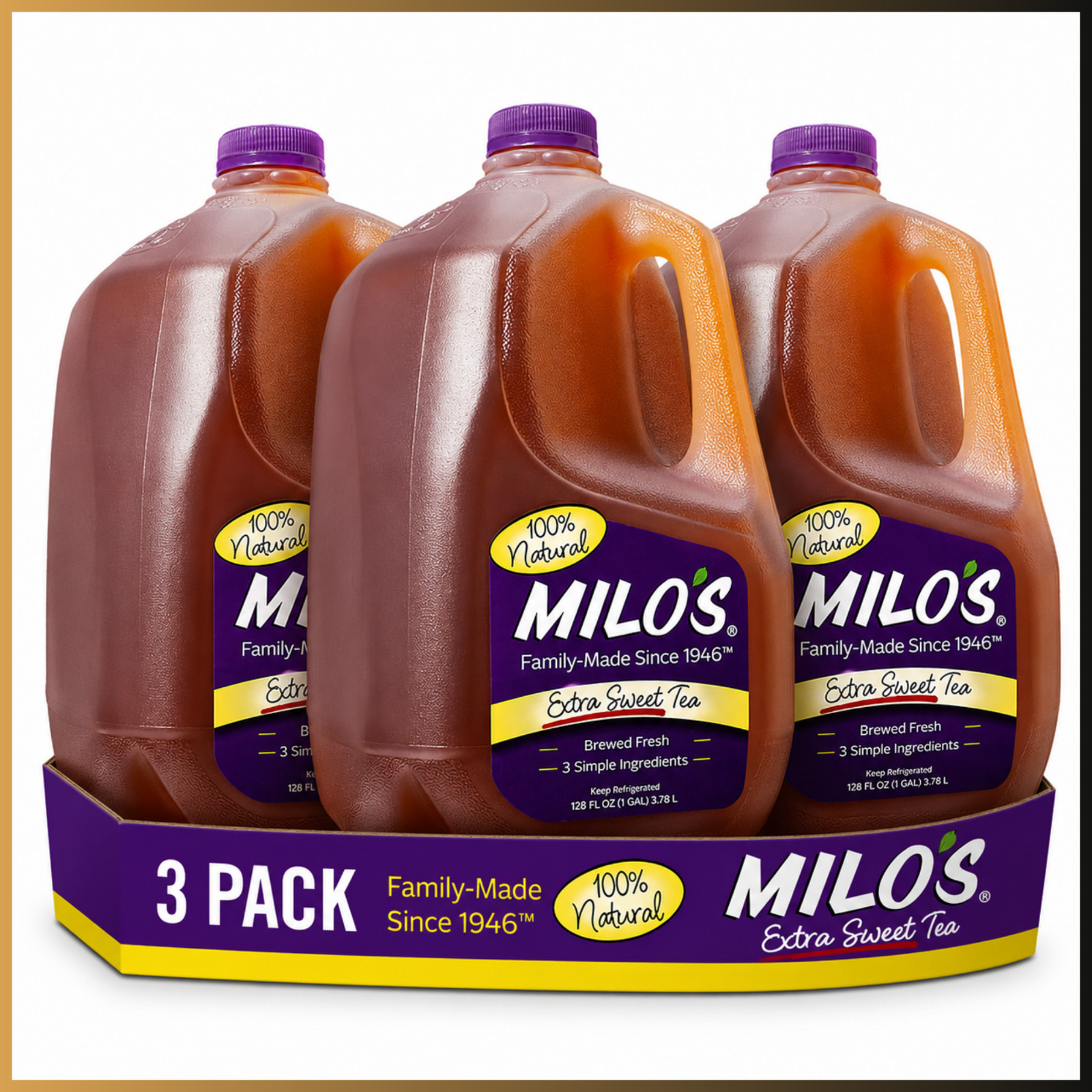 Milos Extra Sweet Tea 128oz 1 Gallon 3 Pack All Natural Real Brewed Bulk