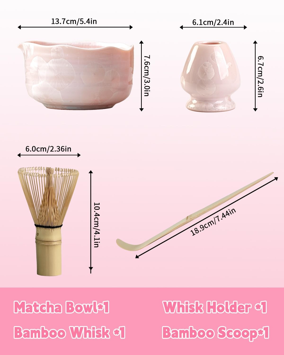 Matcha Set – 4 Pcs Food Grade Kit with Spouted Bowl, Whisk, Scoop – Unique