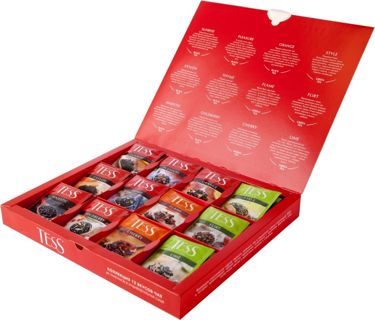 Tess Assortment Green & Black Tea 12 Flavors 60 Tea bags Russian RF