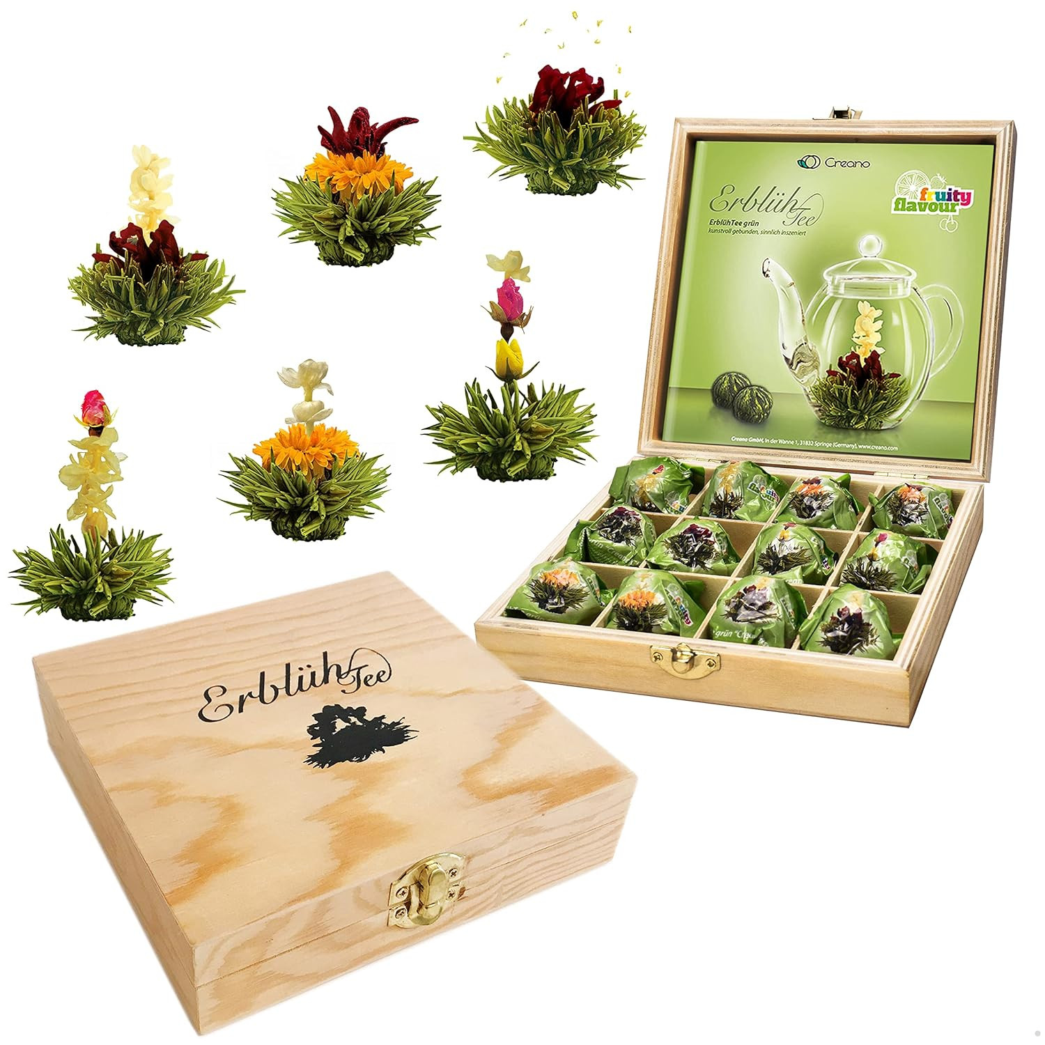 Flowering Abloom Tea – Blooming Gift Set in Stylish Wooden Box, 12Pcs
