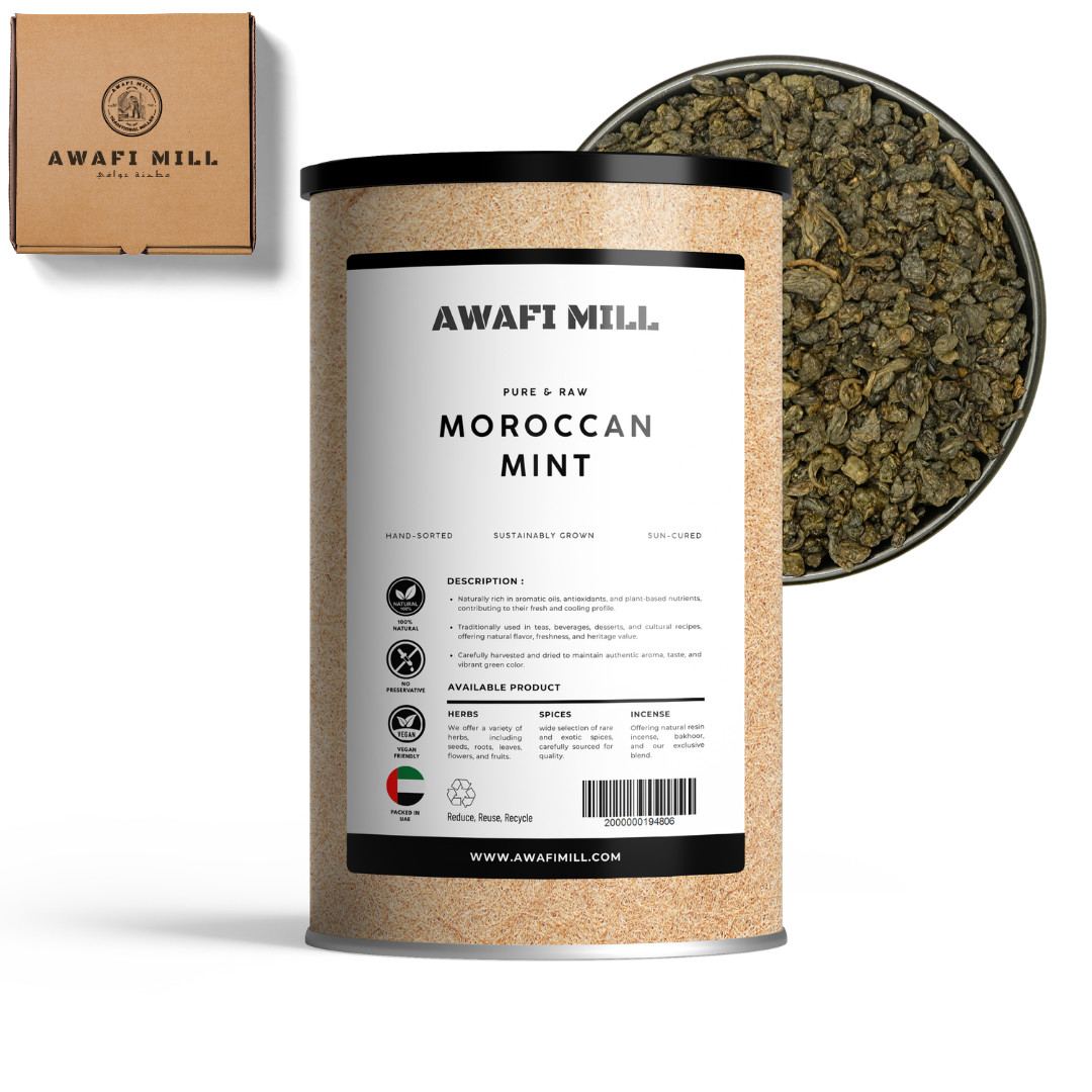 AWAFI MILL Moroccan Mint Green Full-Leaf Loose Tea – Farm Fresh – 250 g | 9 Oz